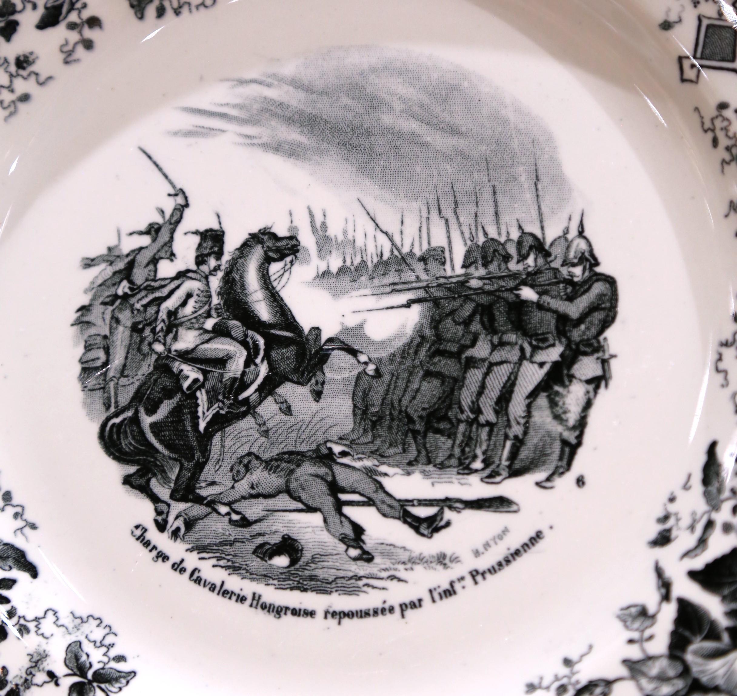 Set of Twelve 19th C. French Choisy-le-Roi Dessert Plates “Campagnes Militaires” For Sale 9
