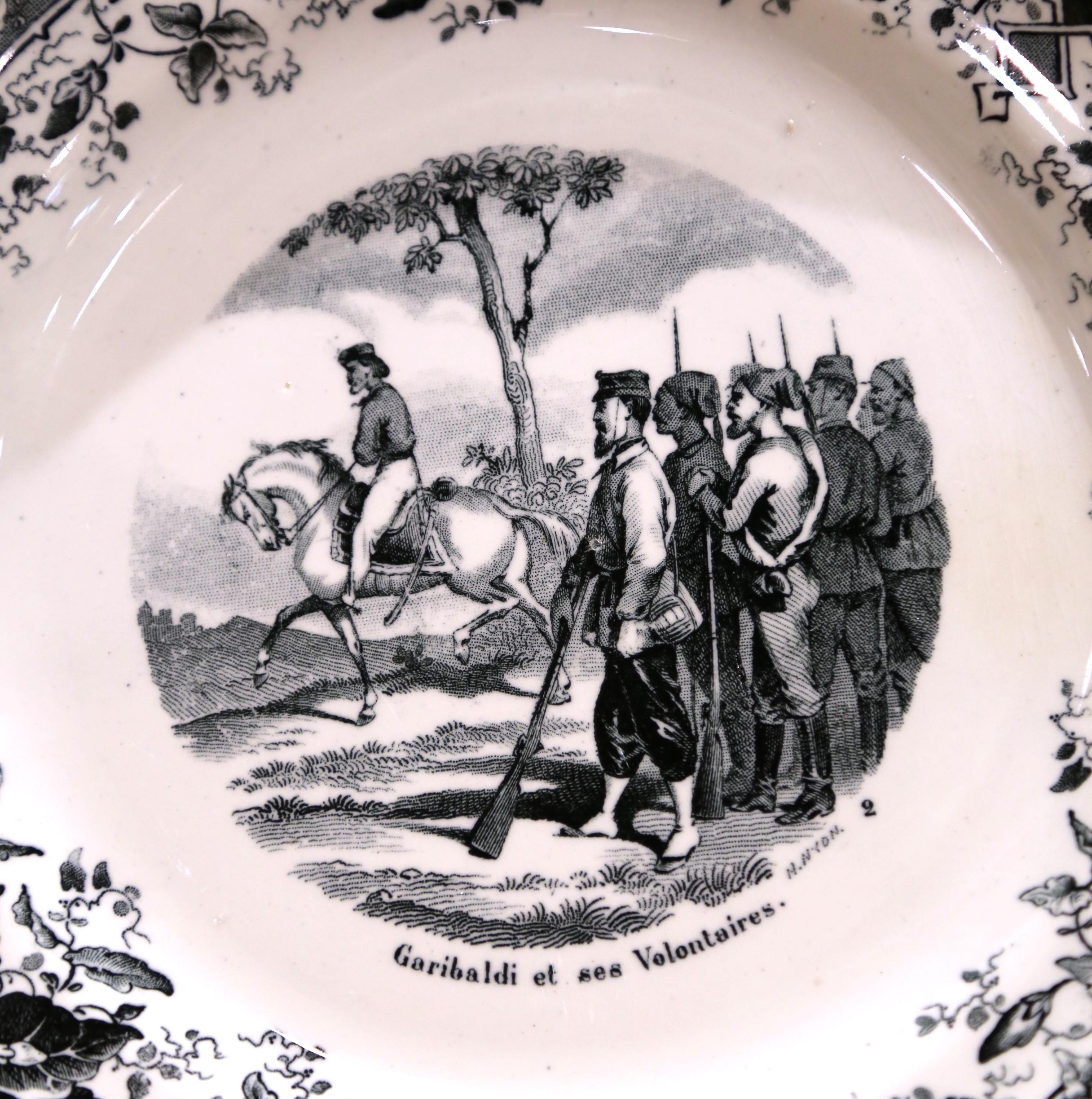 Ceramic Set of Twelve 19th C. French Choisy-le-Roi Dessert Plates “Campagnes Militaires” For Sale