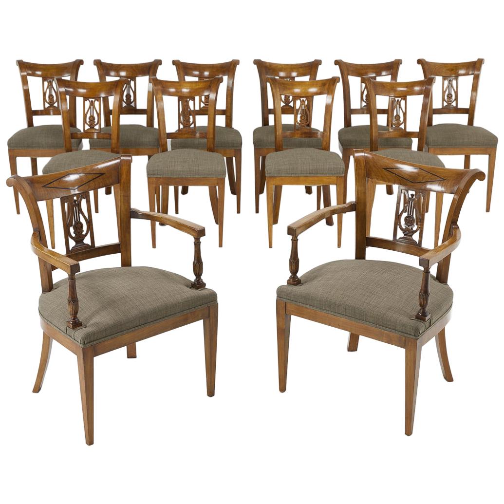 Set of Twelve 19th Century Austrian Cherrywood Dining Chairs