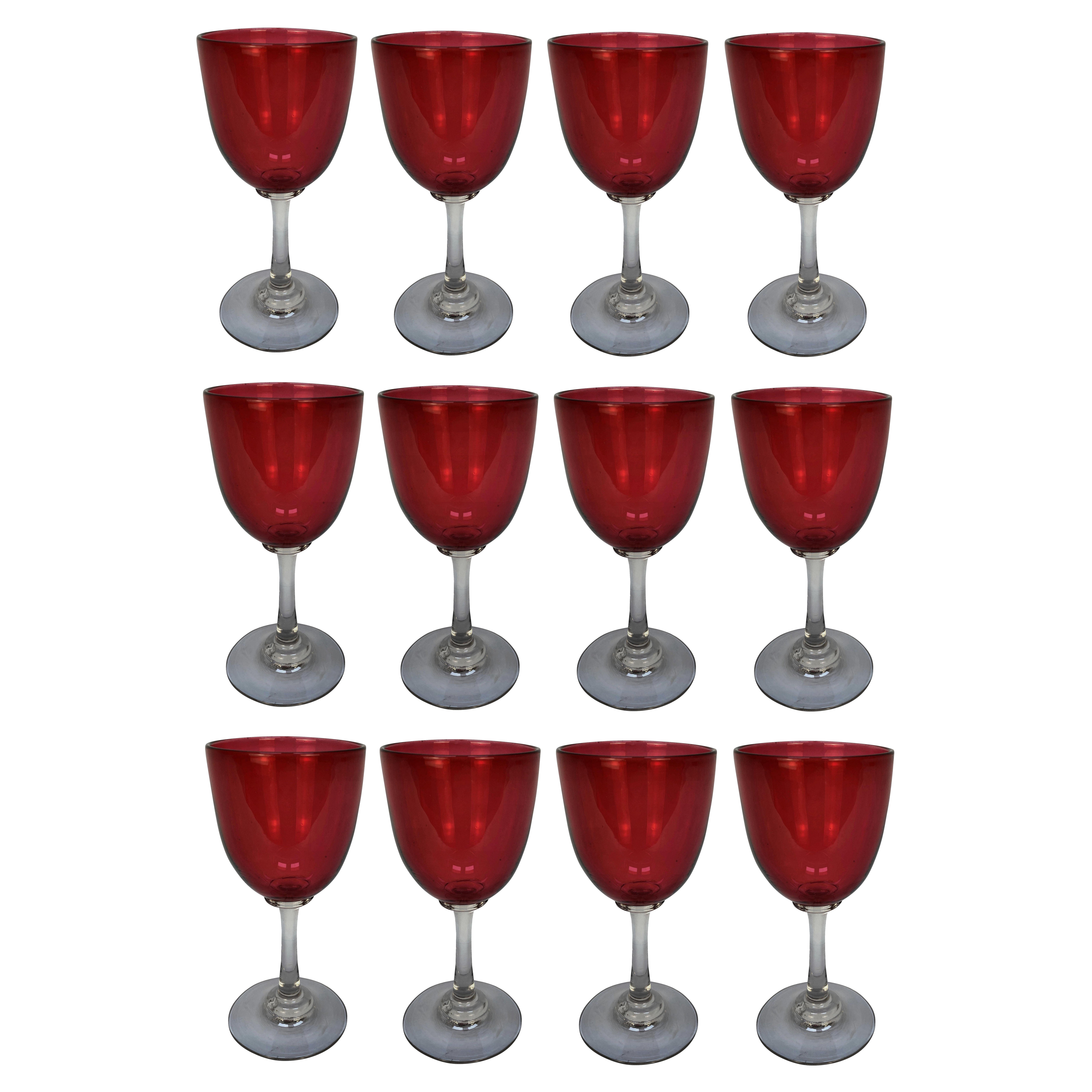Set Of Twelve 19th Century Cranberry Drinking Glasses