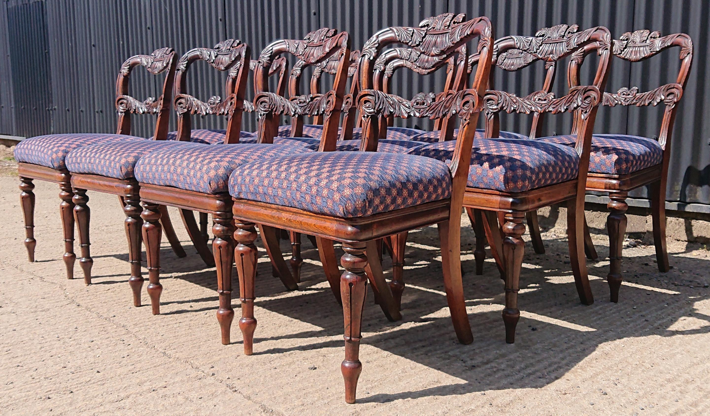 Set of Twelve 19th Century Dining Chairs in Goncales Alves by Gillow For Sale 1