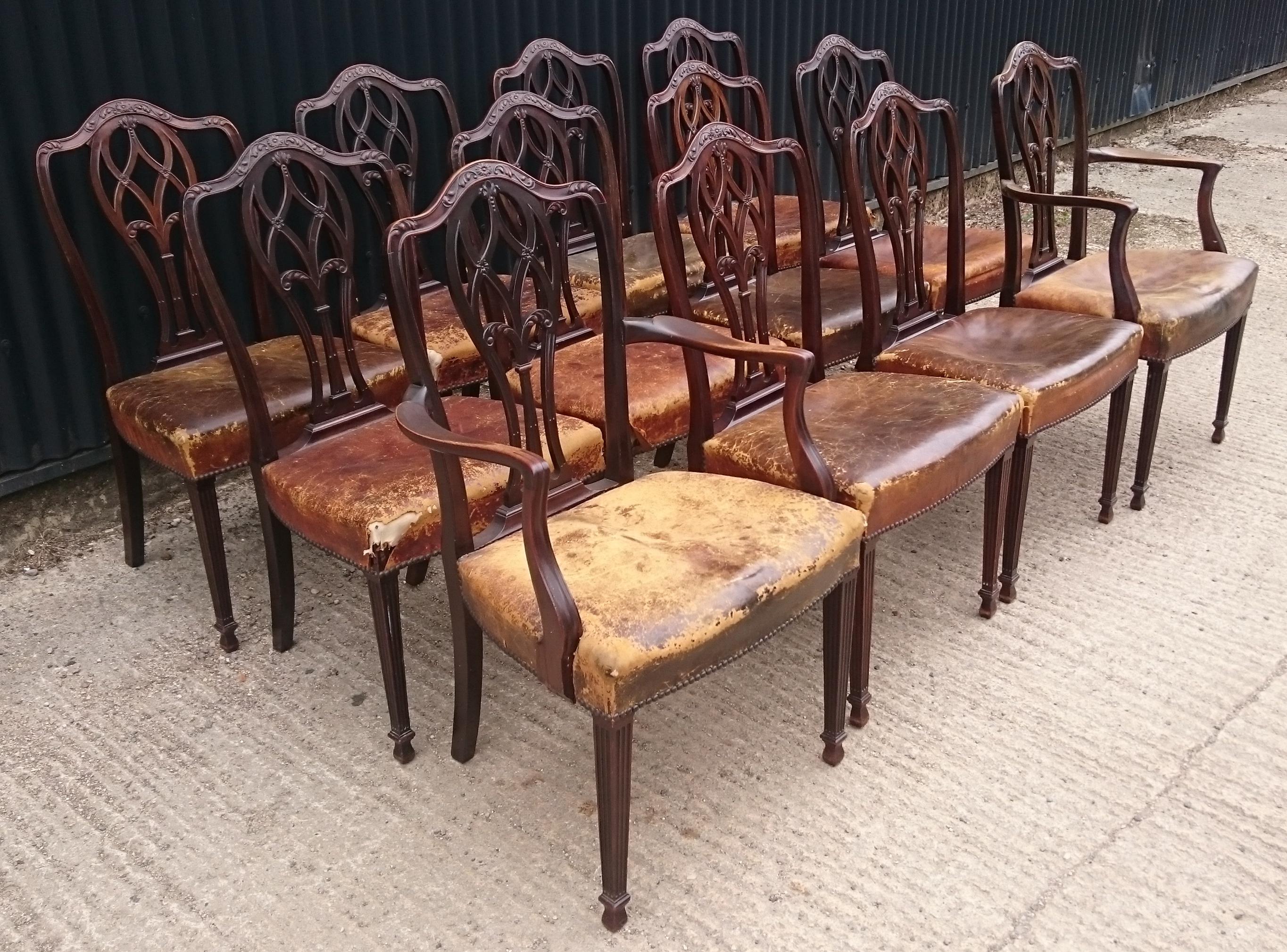 Victorian Set of Twelve 19th Century English Antique Dining Chairs For Sale