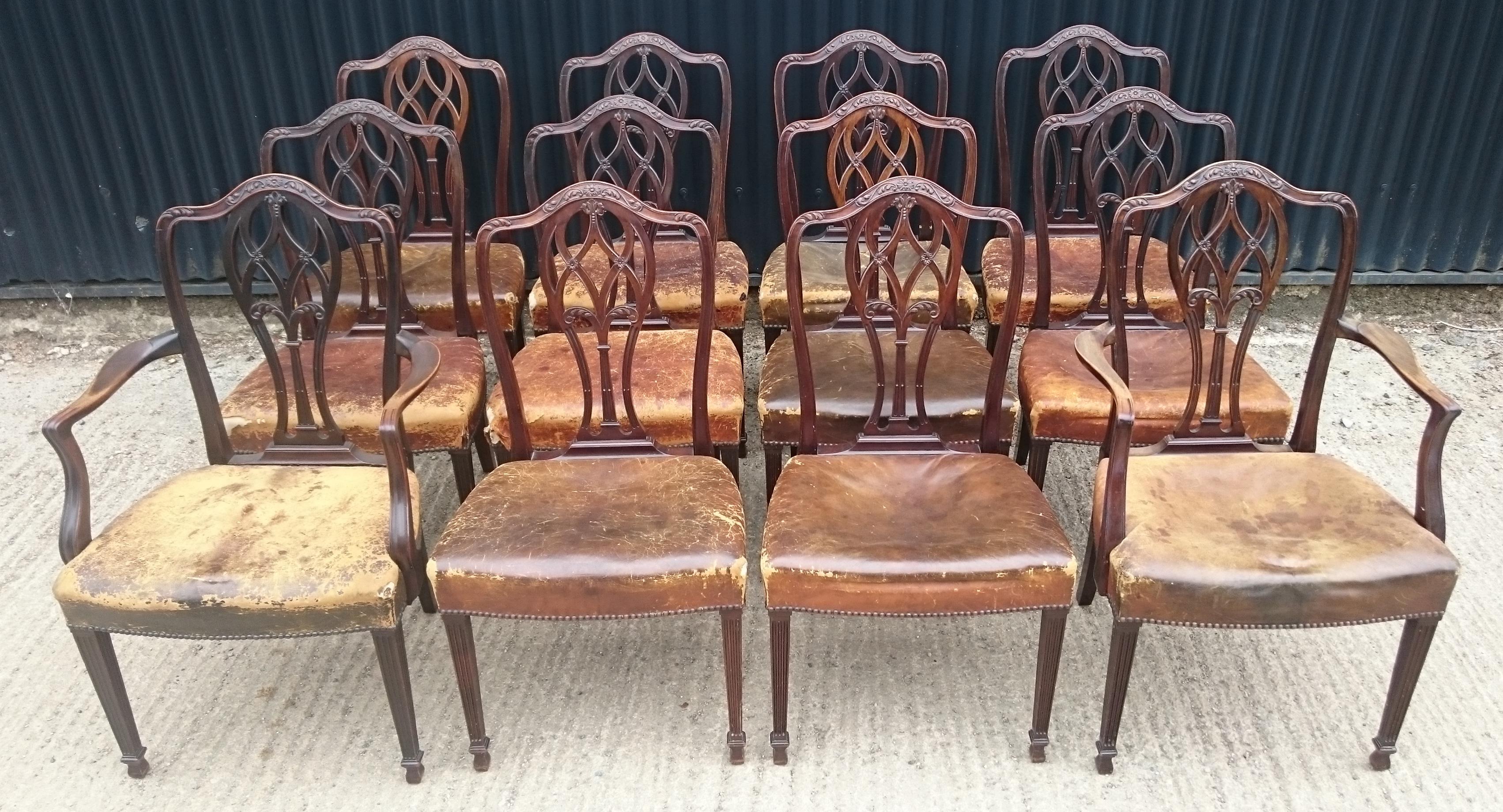 Mahogany Set of Twelve 19th Century English Antique Dining Chairs For Sale