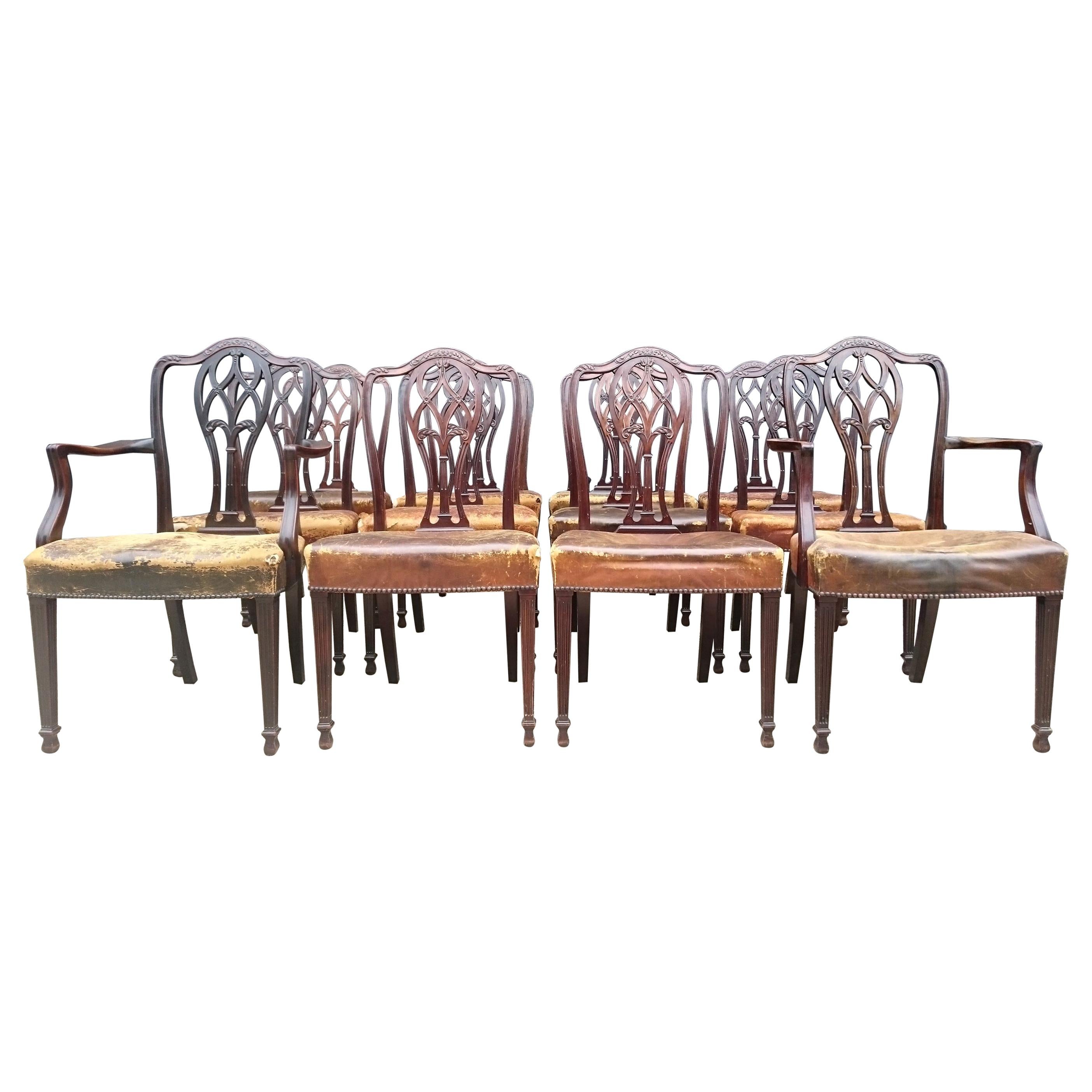 Set of Twelve 19th Century English Antique Dining Chairs For Sale