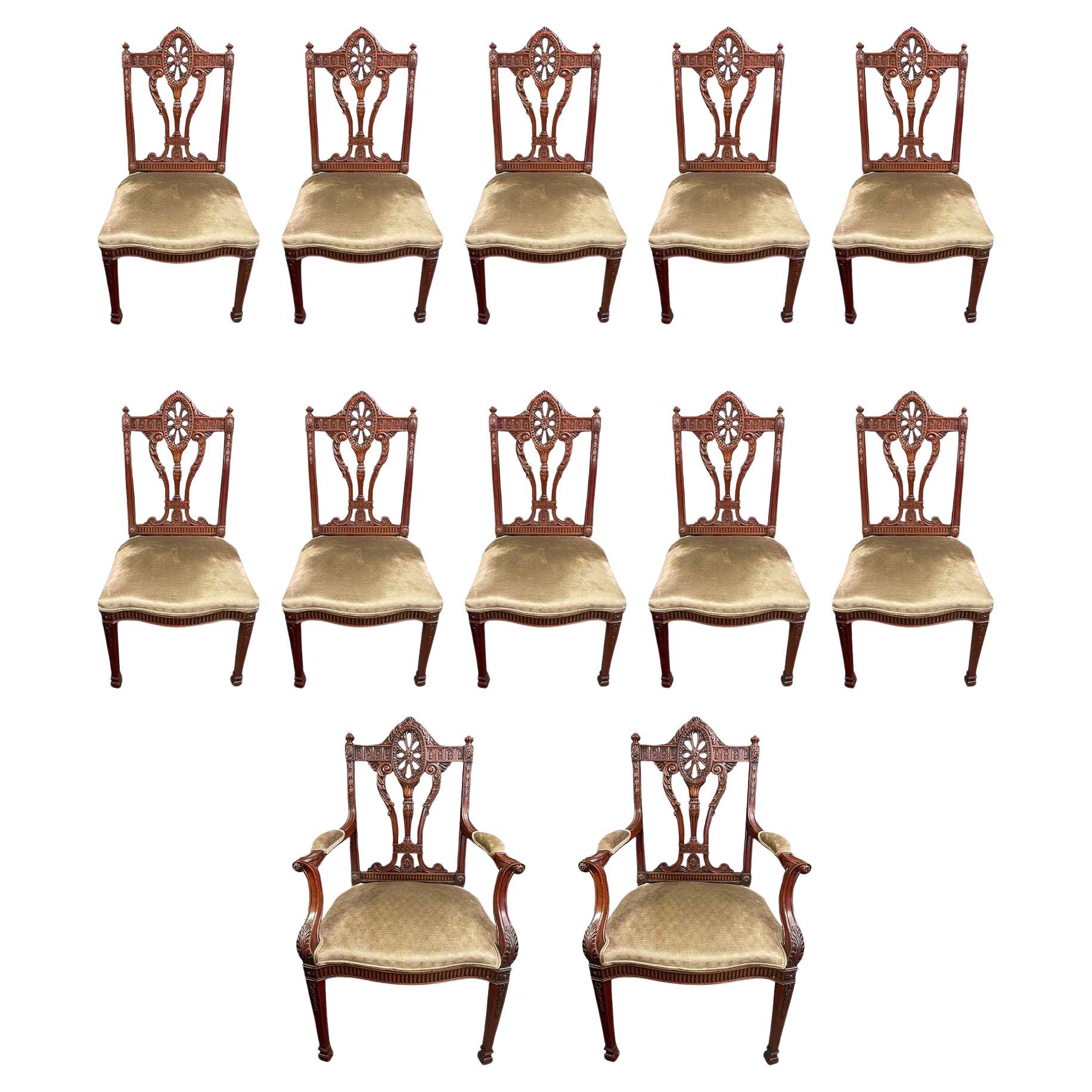 Set of Twelve 19th Century English Edwardian Mahogany Dining Chairs