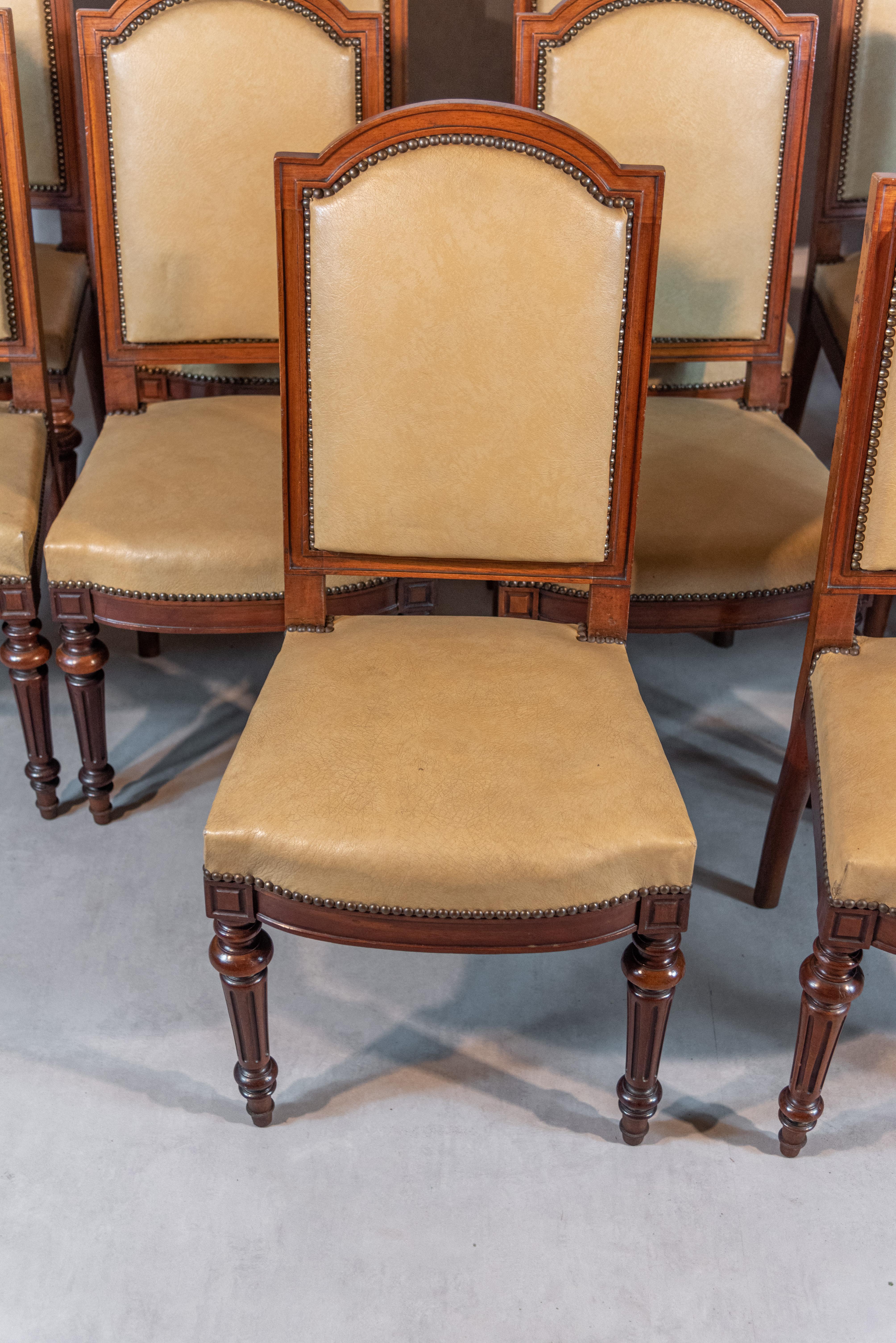 Leather Set of Twelve 19th Century French Louis XVI Style Dining Chairs