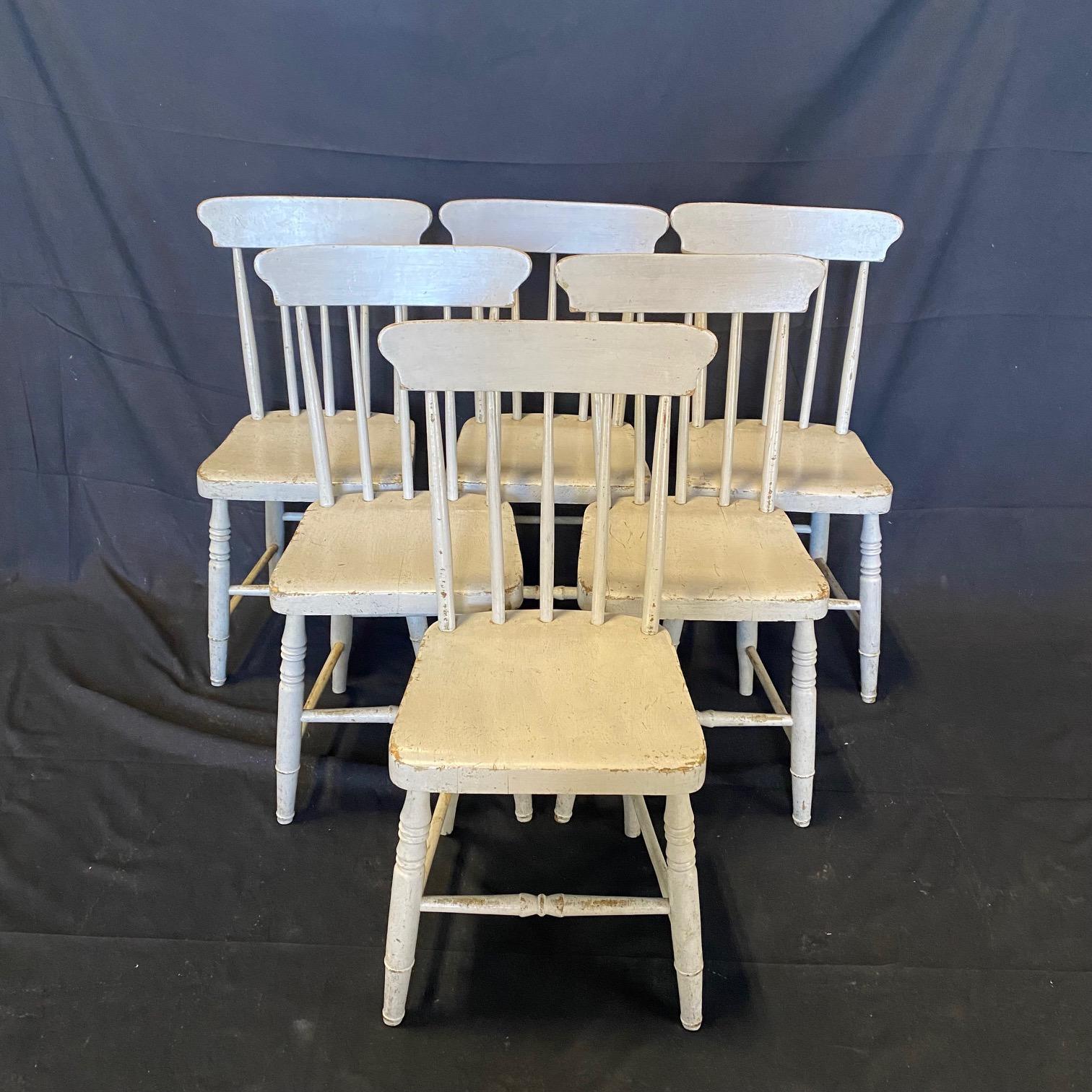 American  Set of Twelve 19th Century Painted Plank Seat Grange Chairs from Maine