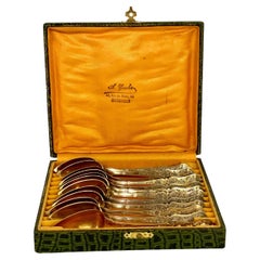 Set di dodici cucchiai in vermeil del XIX secolo nella sua custodia originale in pelle