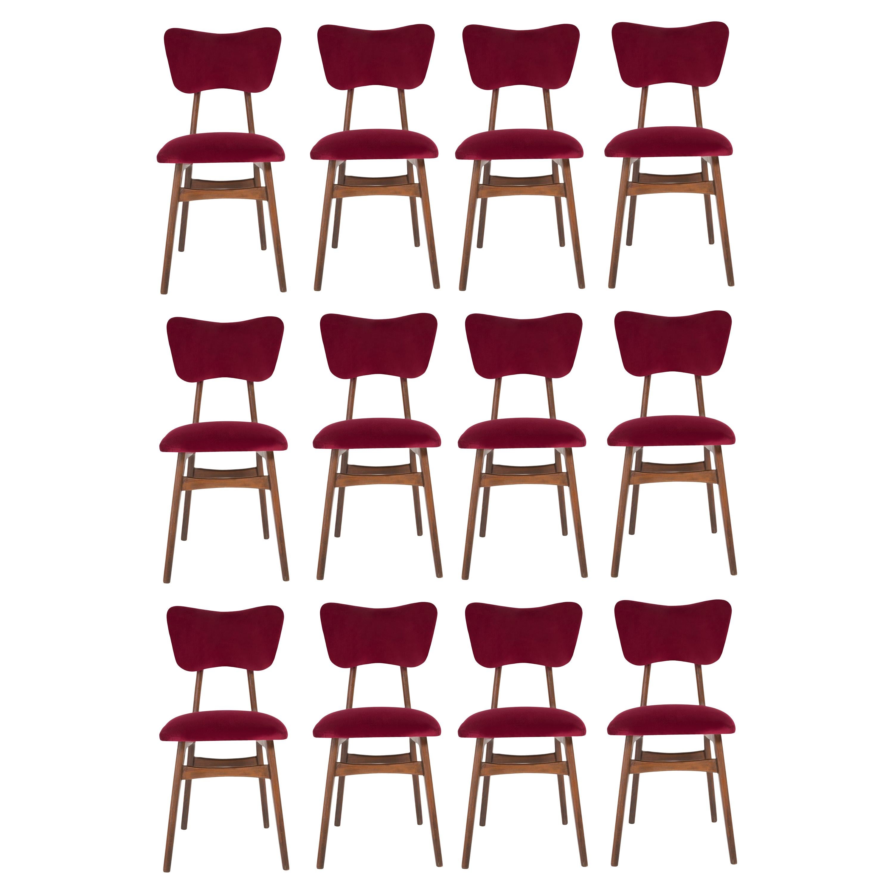 Set of Twelve 20th Century Burgundy Red Chairs, 1960s For Sale