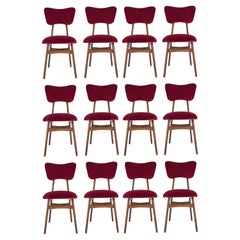 Vintage Set of Twelve 20th Century Burgundy Red Chairs, 1960s