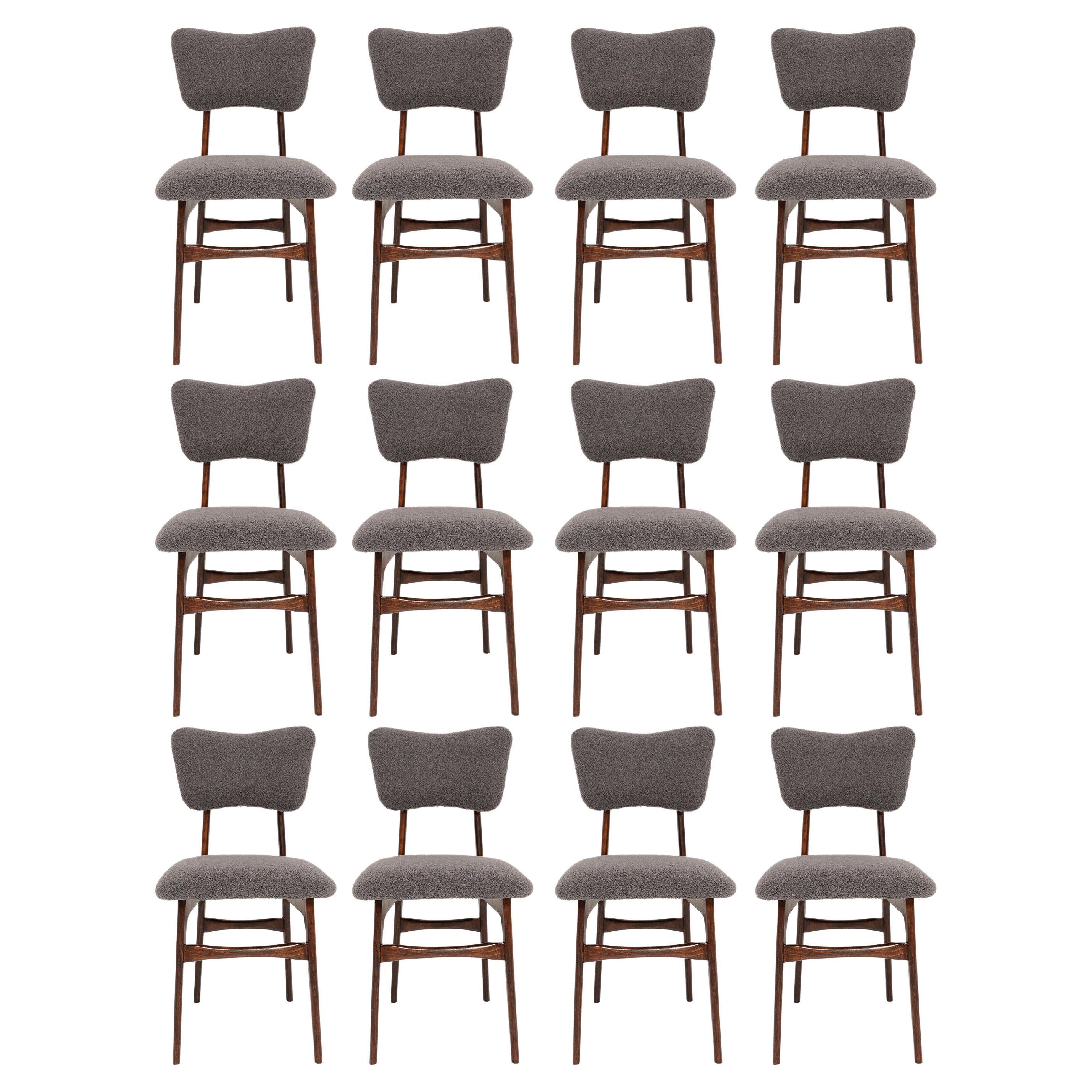 Set of Twelve 20th Century Dark Gray Boucle Chairs, Europe, 1960s For Sale