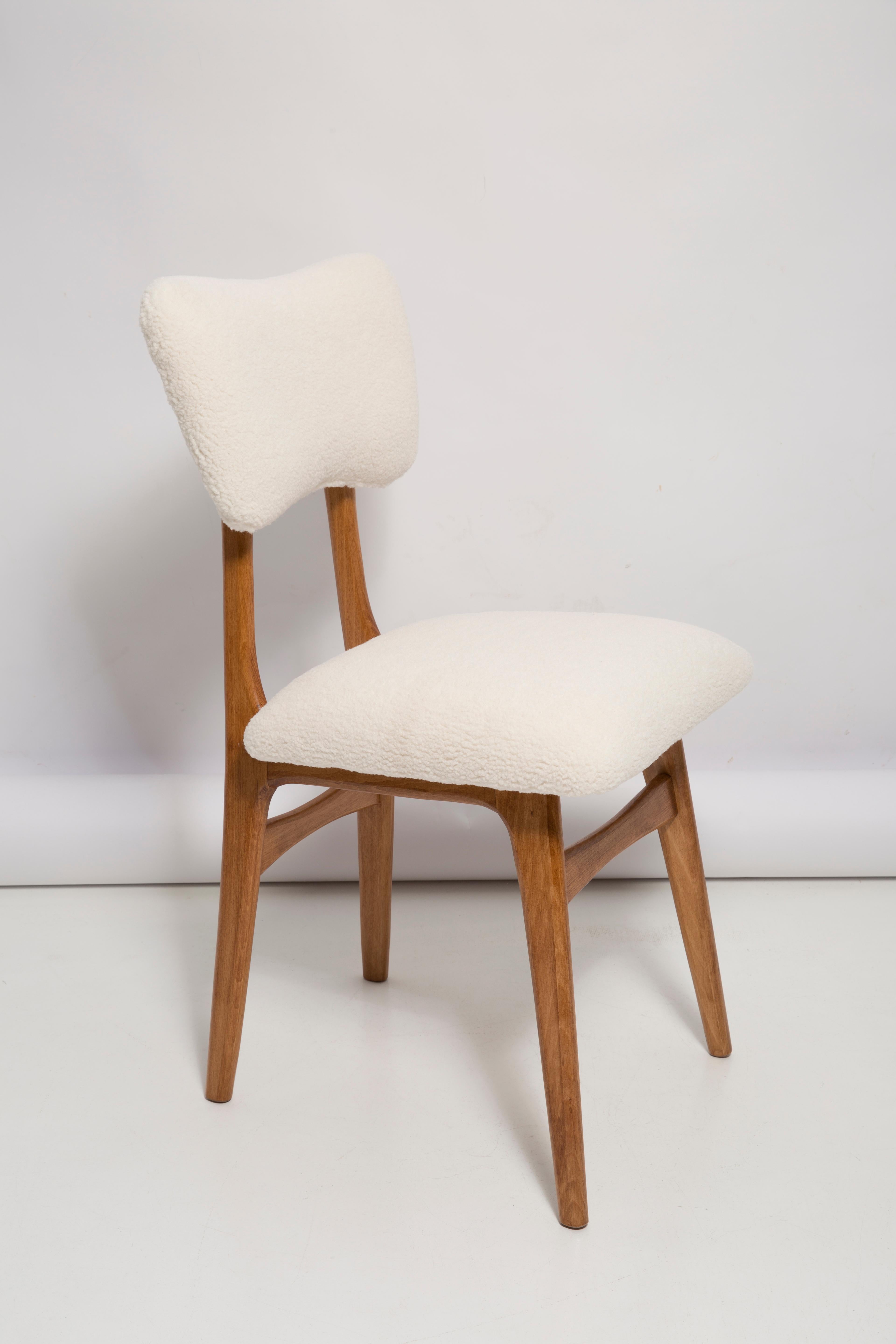 Chairs designed by Prof. Rajmund Halas. Made of beechwood. Chairs are after a complete upholstery renovation; the woodwork has been refreshed and painted in cherry lacquer. Seat and back is dressed in light cream (color 01), durable and pleasant to