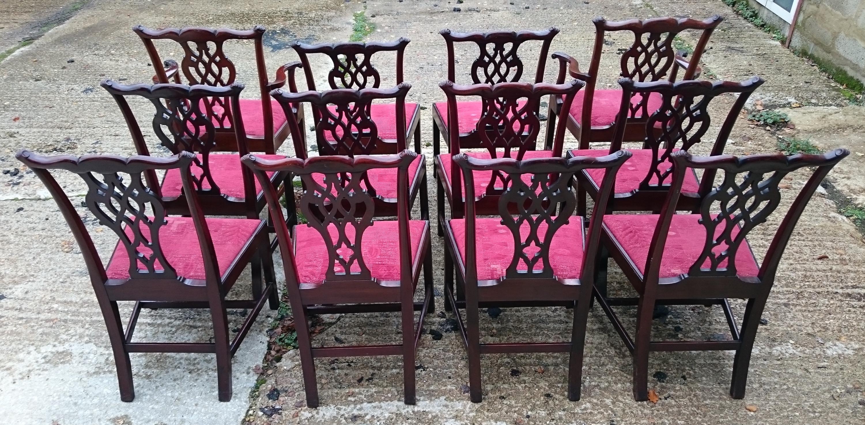 British Set of Twelve Antique Chippendale Dining Chairs by Edwards and Roberts For Sale