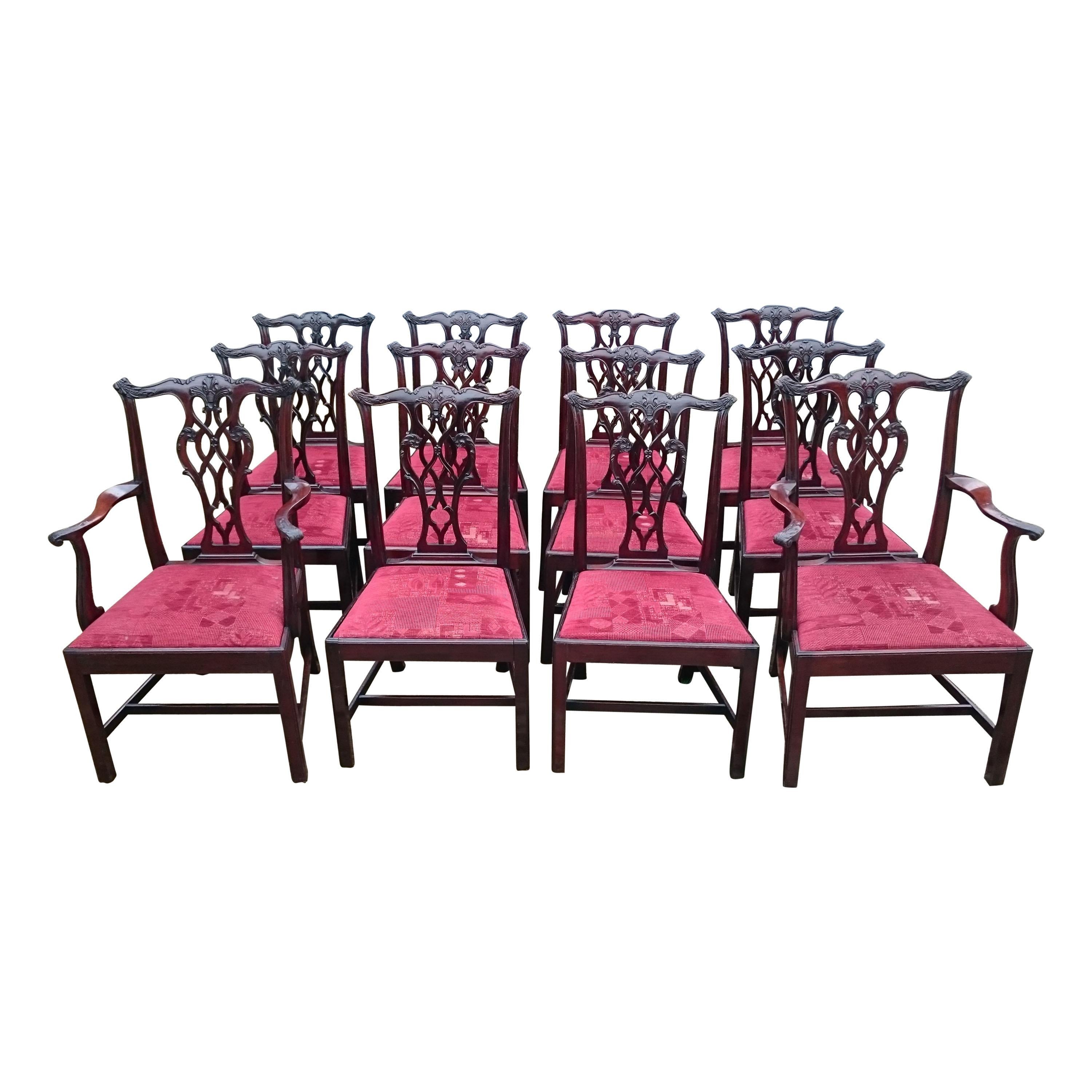 Set of Twelve Antique Chippendale Dining Chairs by Edwards and Roberts For Sale