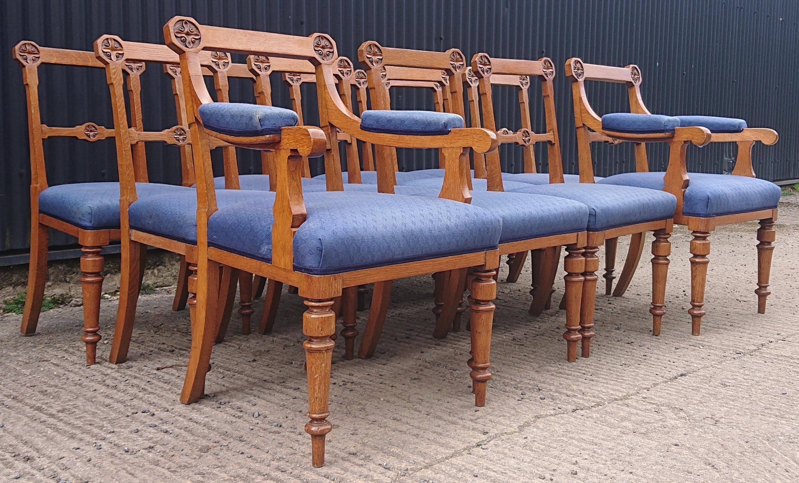 Oak Set of Twelve Antique Dining Chairs by Lamb of Manchester For Sale