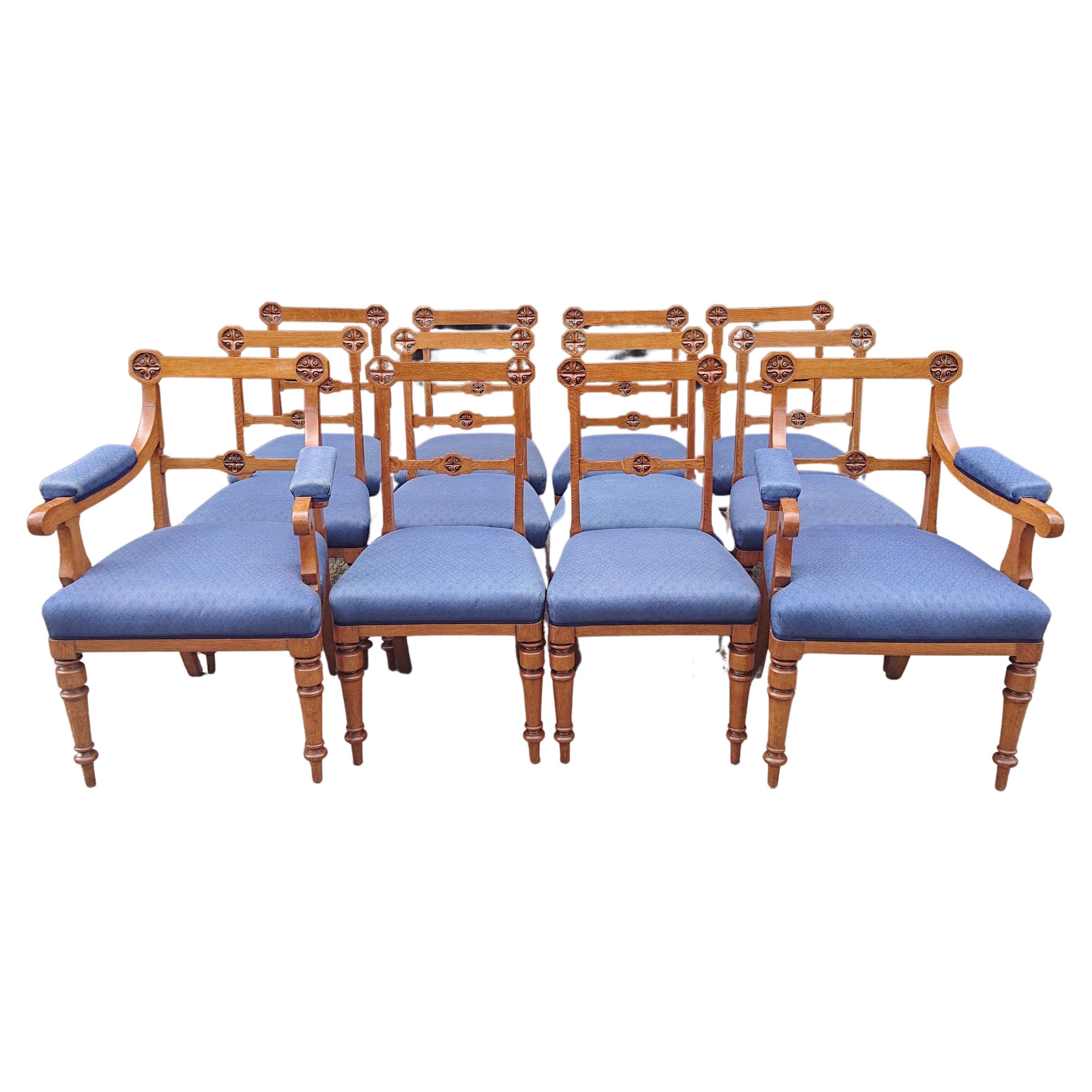 Set of Twelve Antique Dining Chairs by Lamb of Manchester For Sale