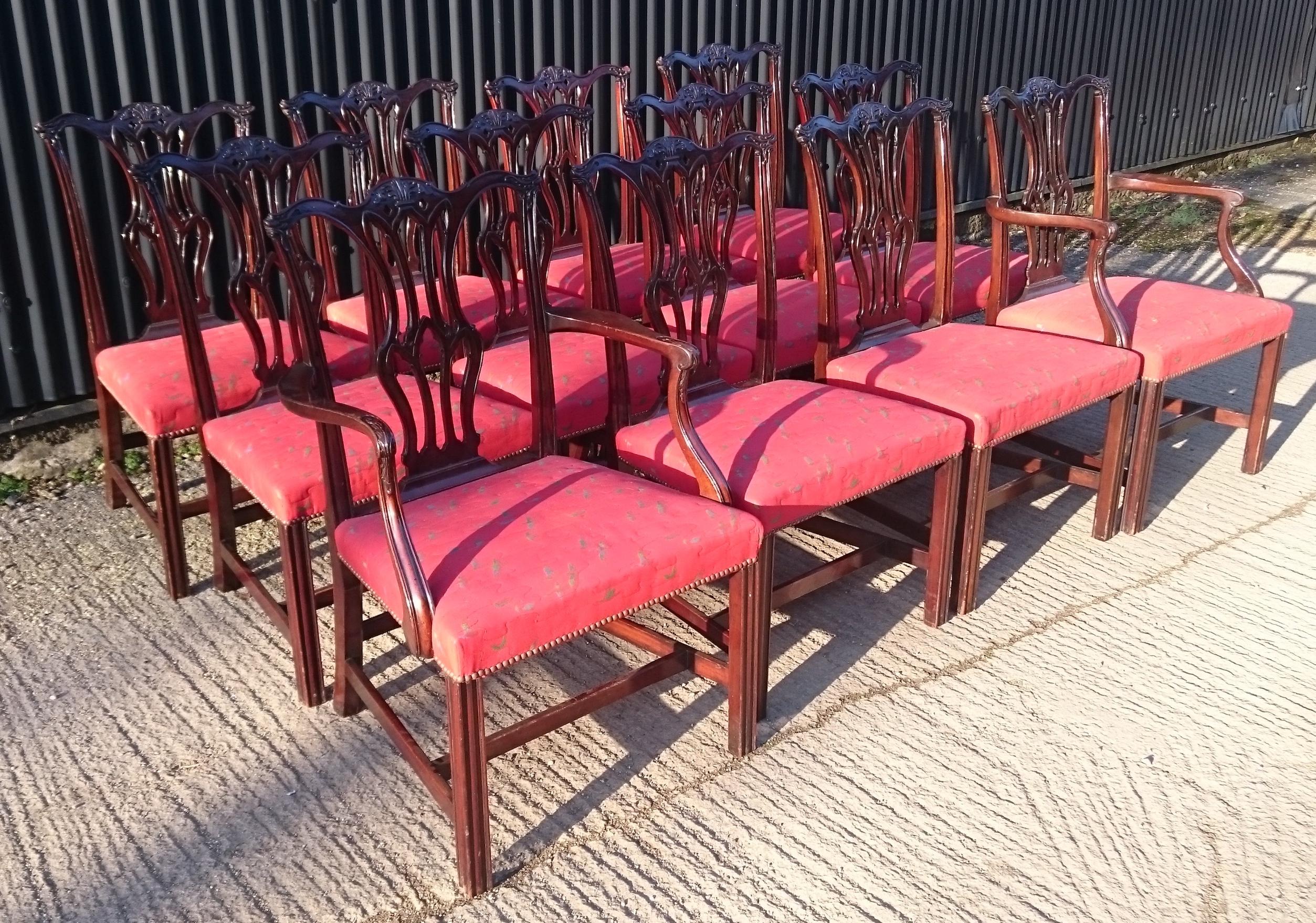 British Set of Twelve Antique Dining Chairs For Sale