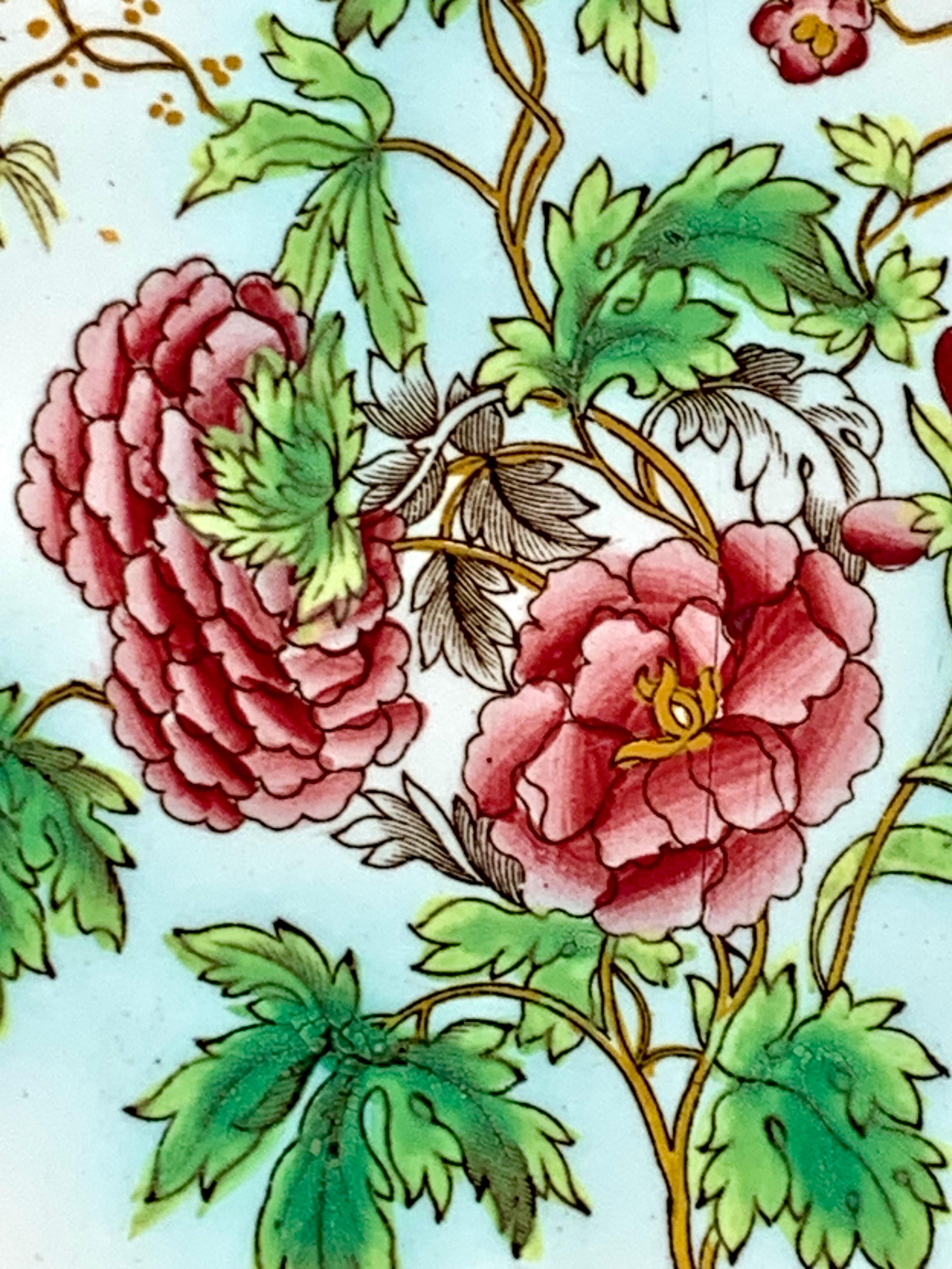 XIXe siècle Douzaine d'assiettes plates Spode anciennes avec bordure de roses et de feuilles vertes C-1837 en vente
