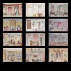 Set of Twelve Antique French Interior Decor Prints