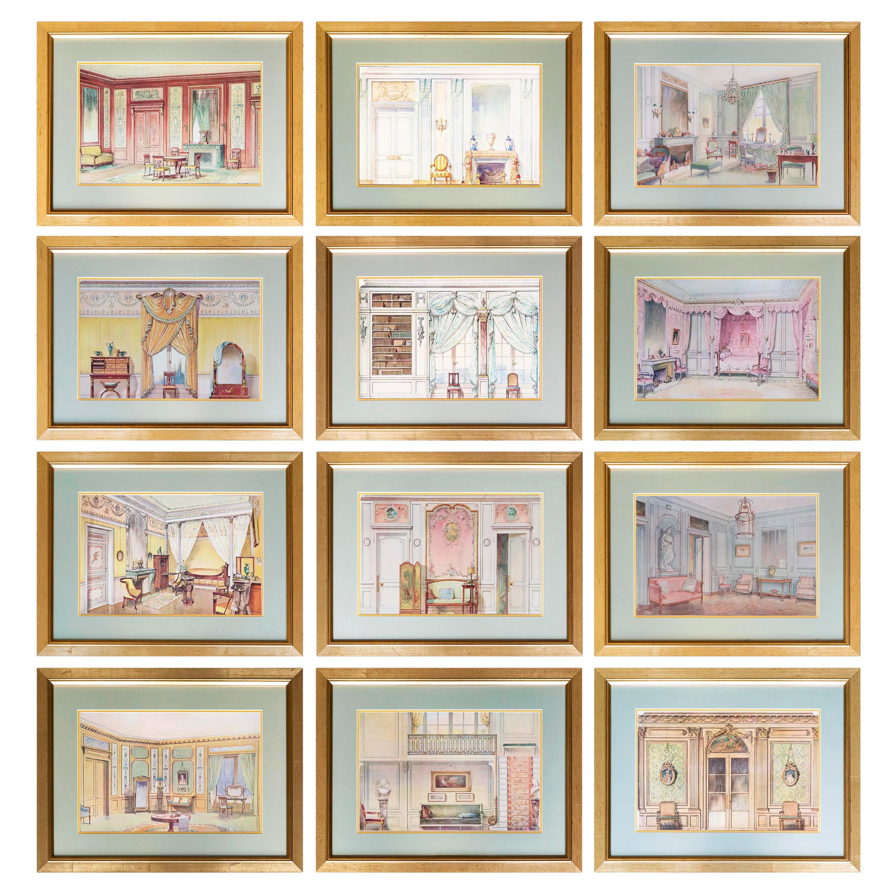 Set of Twelve Antique French Interior Decor Prints