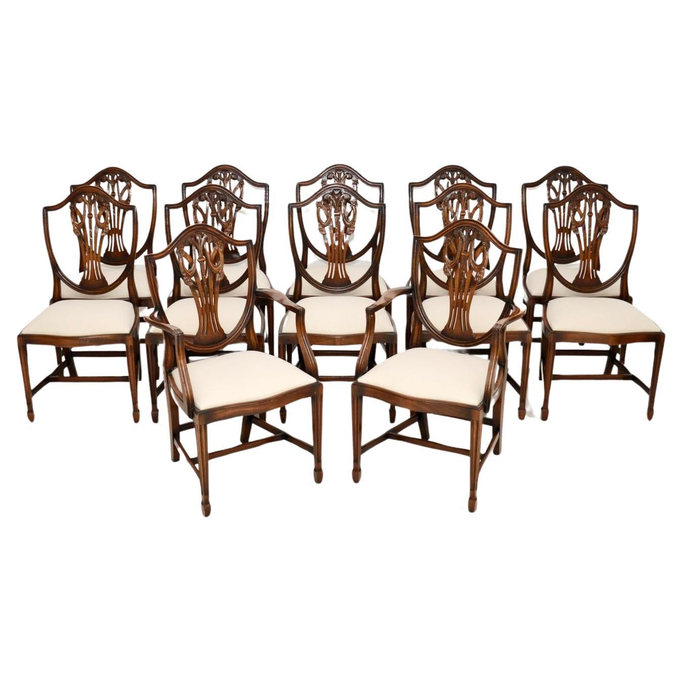 Set of Twelve Antique Shield Back Dining Chairs