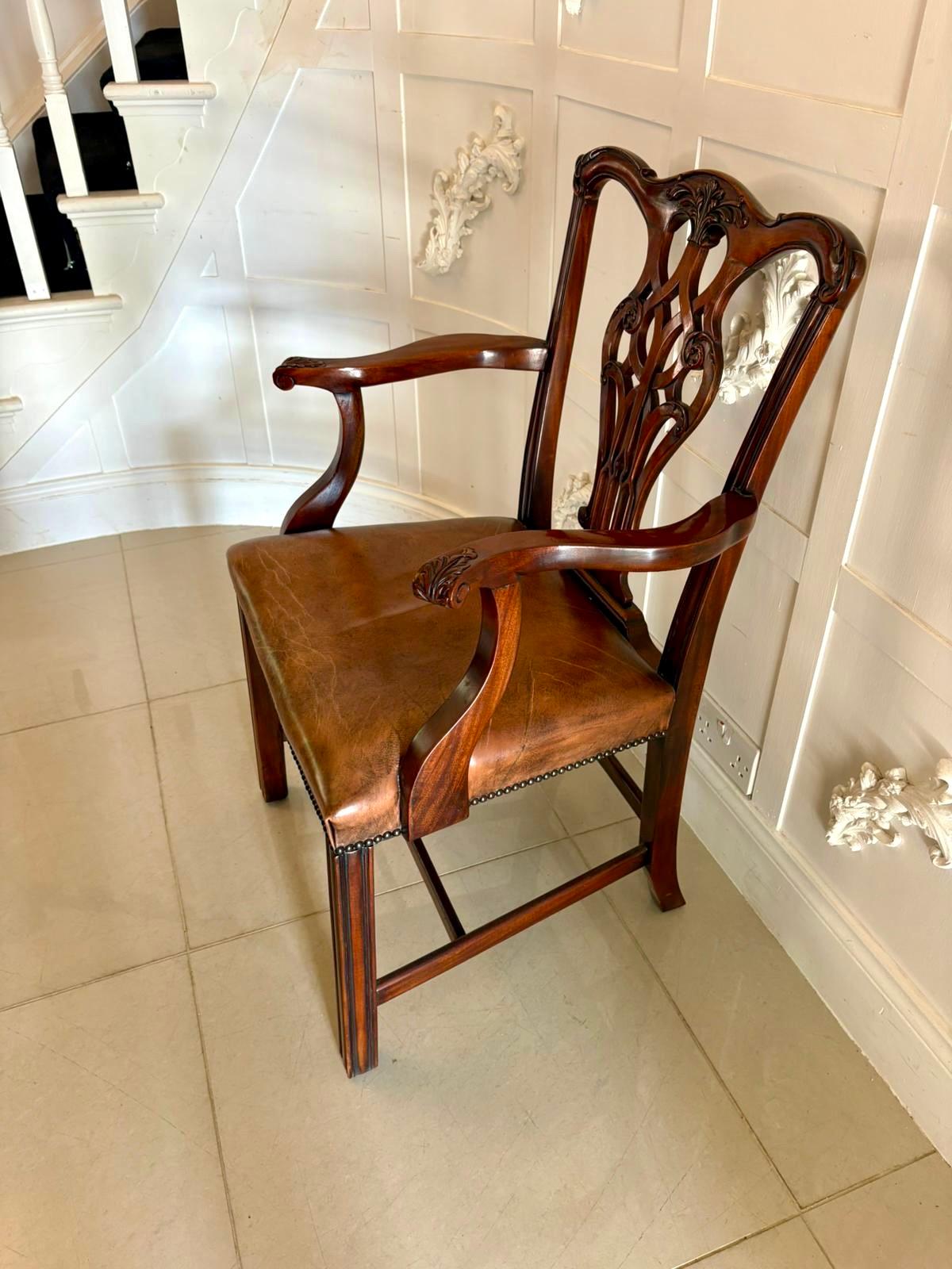 Set of Twelve Antique Victorian Mahogany Dining Chairs in the Chippendale Style For Sale 5