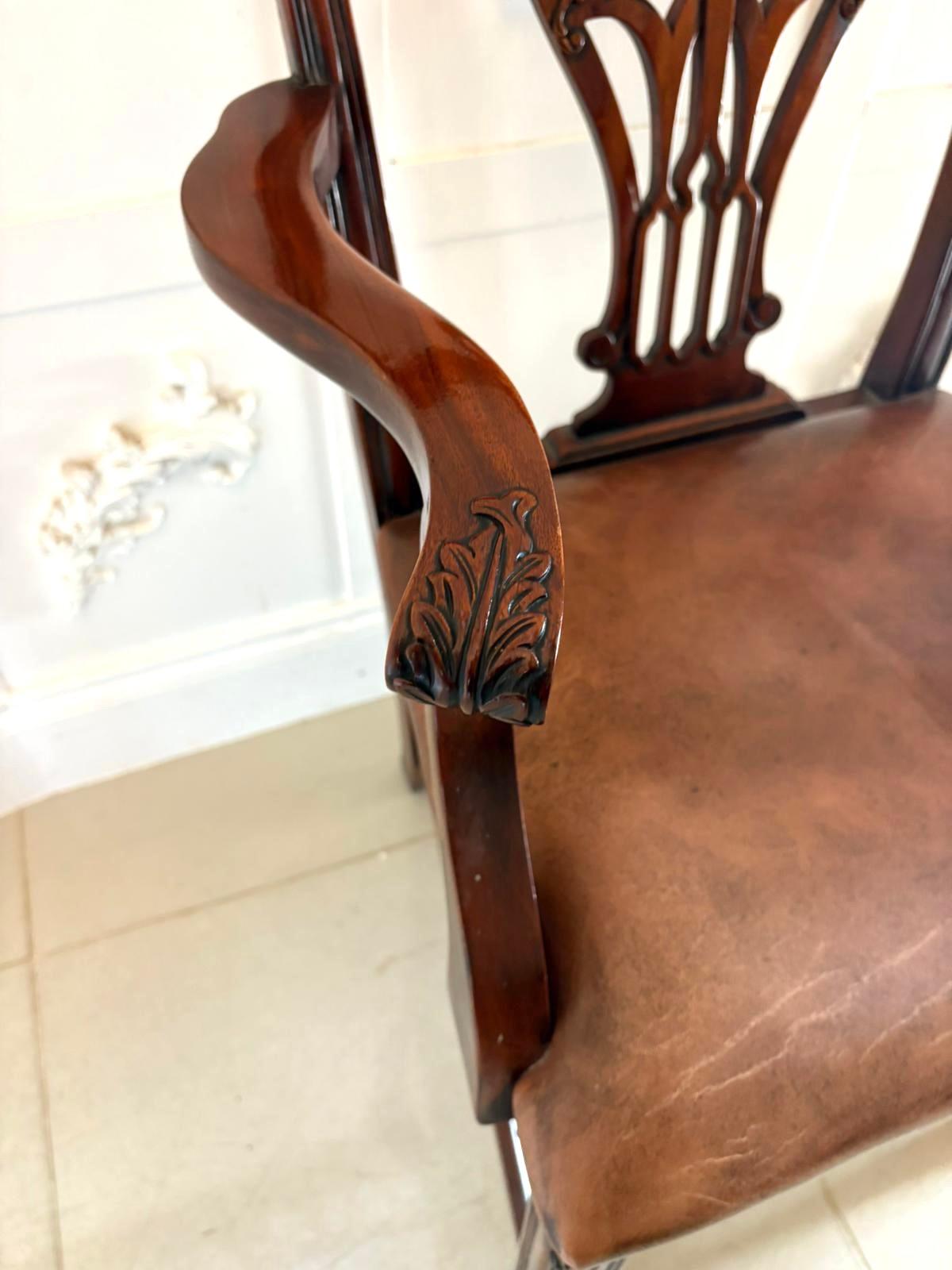 Set of Twelve Antique Victorian Mahogany Dining Chairs in the Chippendale Style For Sale 6