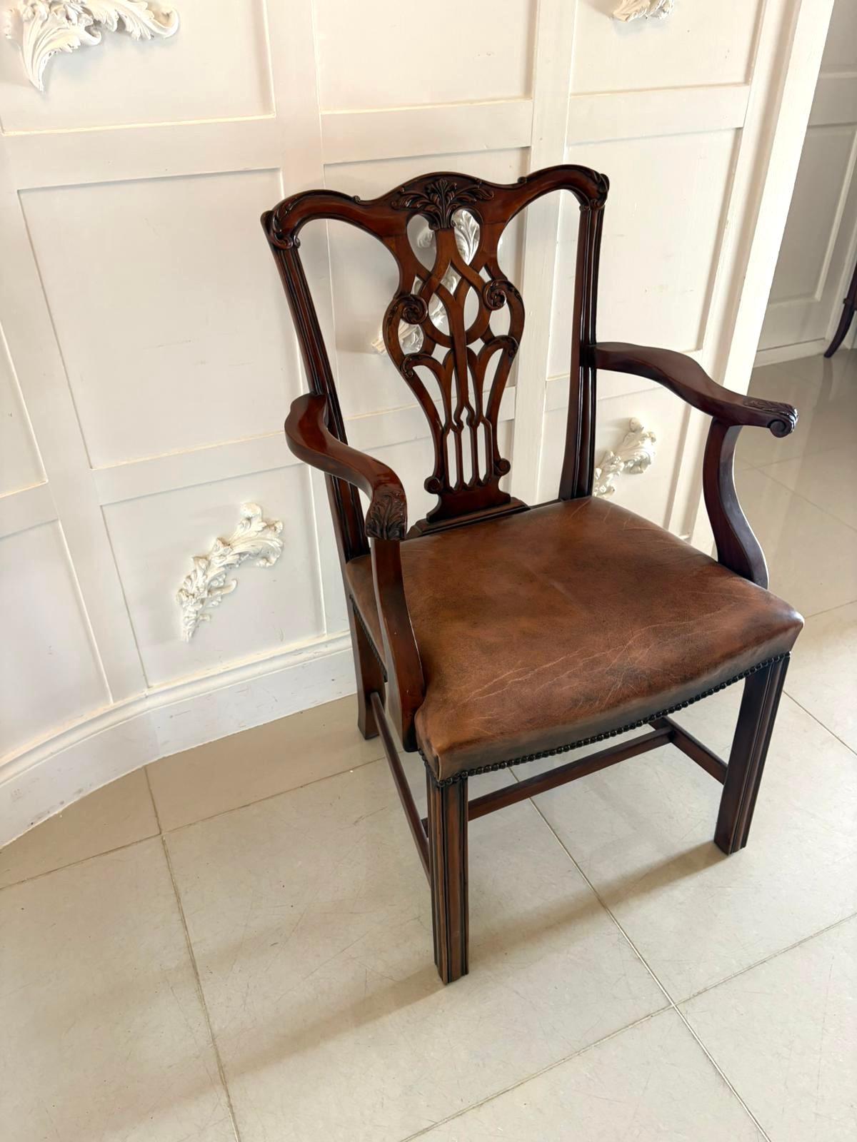Set of Twelve Antique Victorian Mahogany Dining Chairs in the Chippendale Style For Sale 2