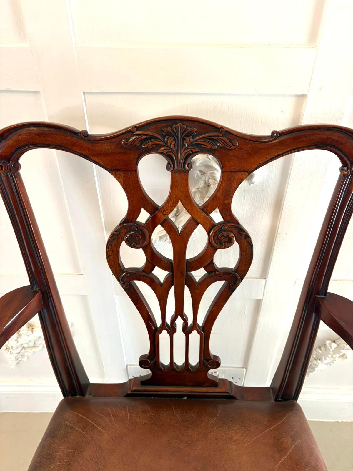 Set of Twelve Antique Victorian Mahogany Dining Chairs in the Chippendale Style For Sale 3