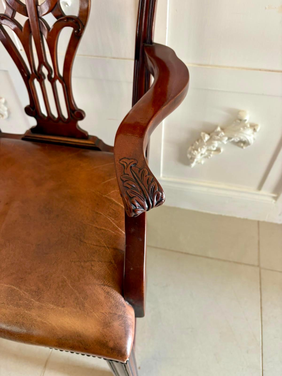 Set of Twelve Antique Victorian Mahogany Dining Chairs in the Chippendale Style For Sale 4