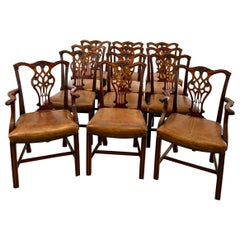 Set of Twelve Antique Victorian Mahogany Dining Chairs in the Chippendale Style