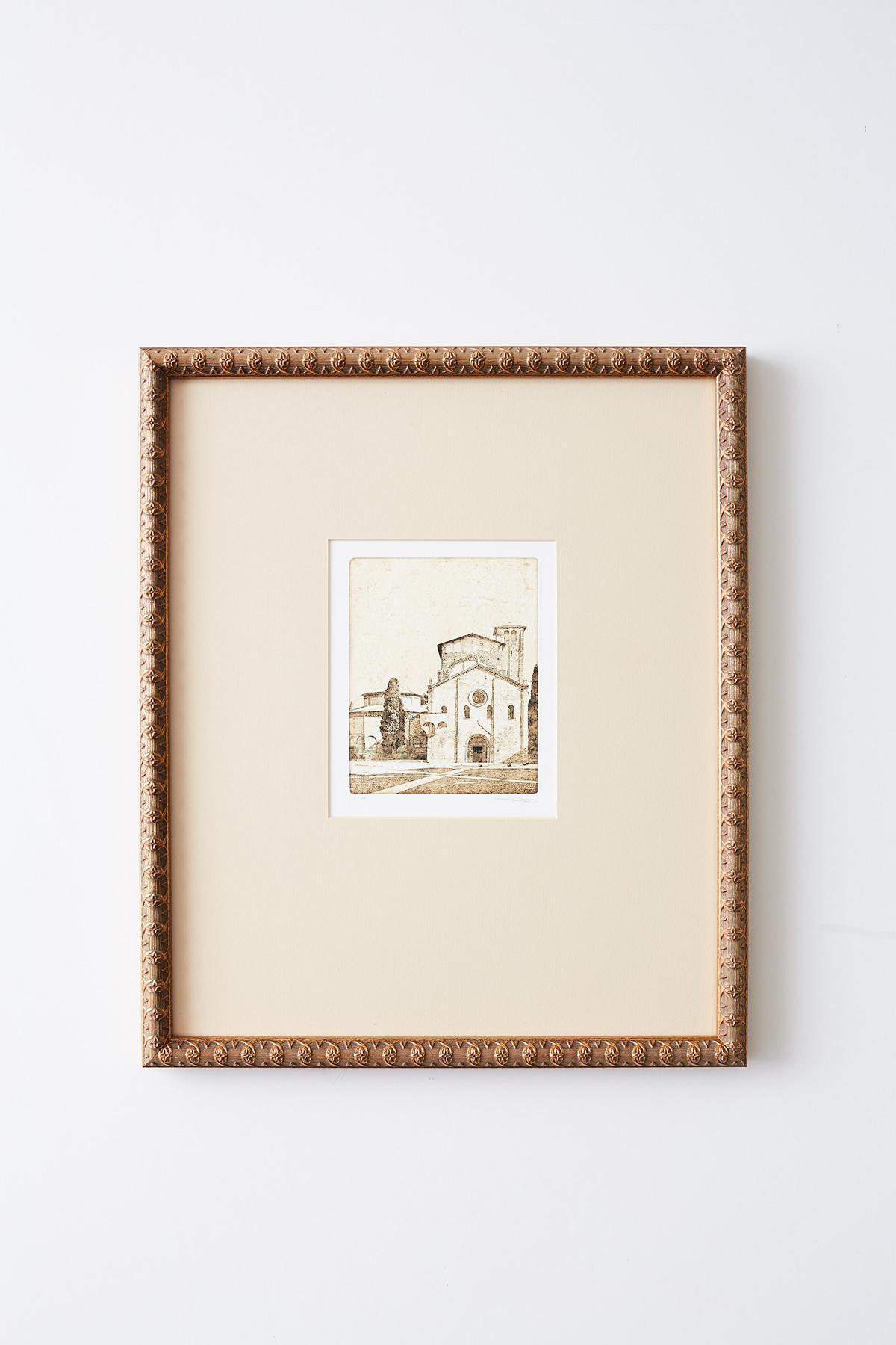 Extraordinary set of twelve architectural landscape drawings from Kenneth Gregg (American b. 1947) series of etchings. Each signed and numbered by Gregg with runs of 100 prints taken from his intimate art miniatures collection. Etchings include