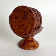 Set of twelve Art Deco Coasters with holder in Thuja Root from 1930s