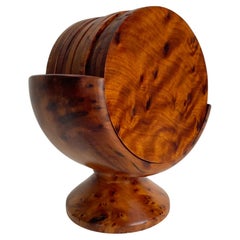 Set of twelve Art Deco Coasters with holder in Thuja Root from 1930s