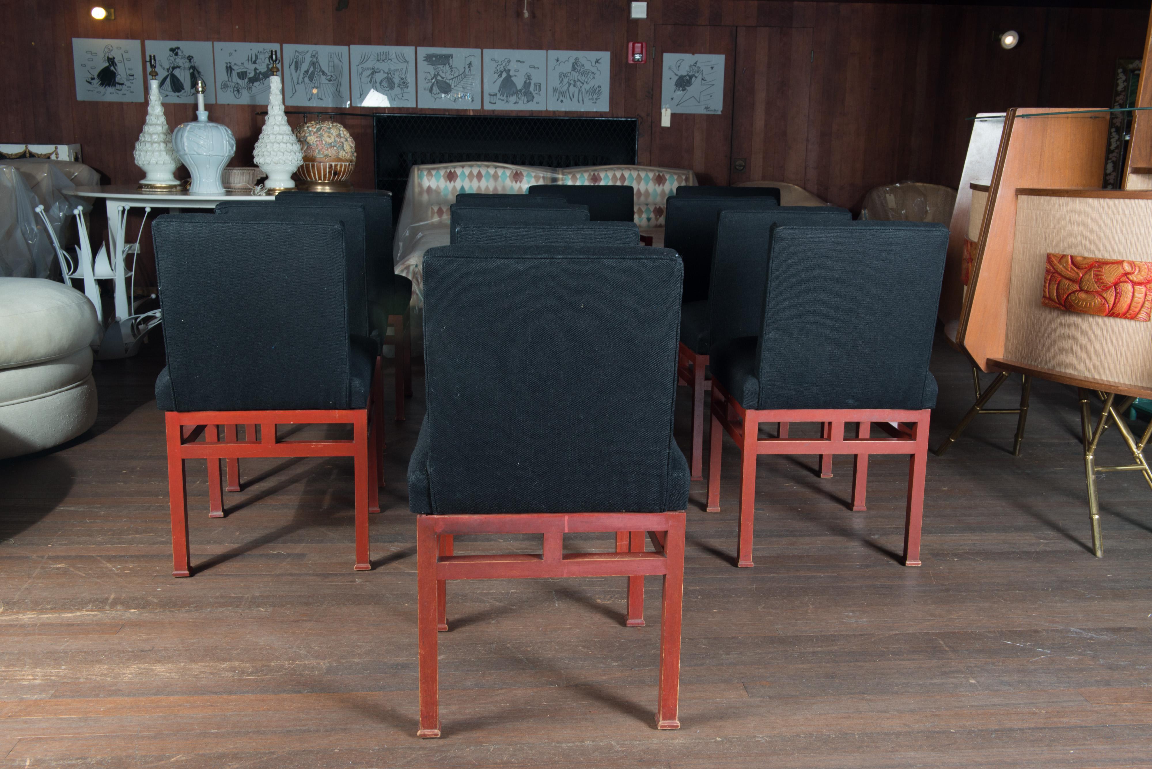 Set of Twelve Art Moderne Red Dining Chairs, 1940s For Sale 1