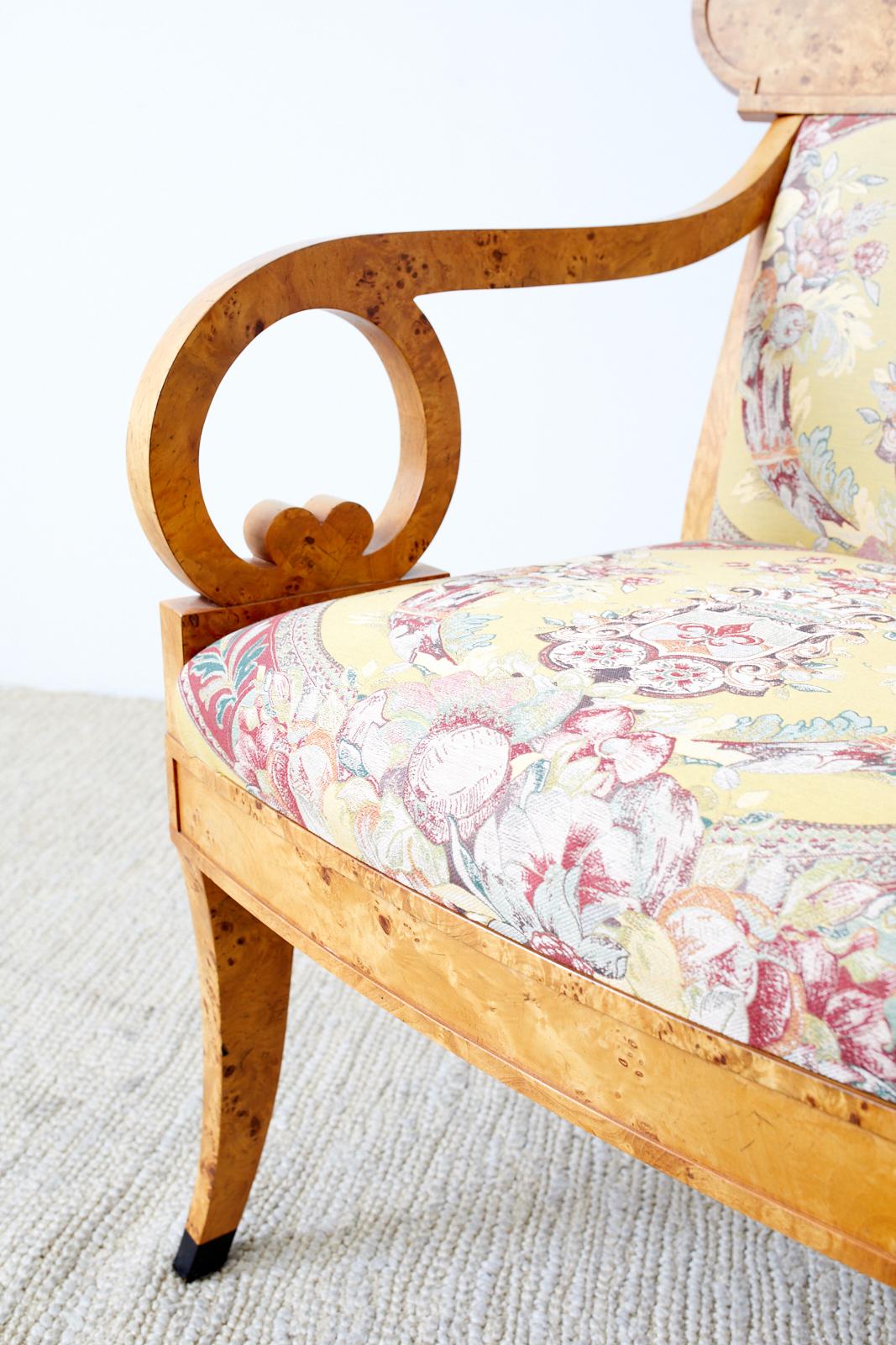 Set of Twelve Baker Regency Style Burl Wood Klismos Armchairs For Sale 6