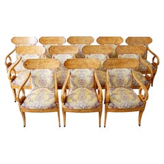 Set of Twelve Baker Regency Style Burl Wood Klismos Armchairs