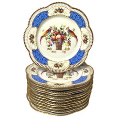 Set of Twelve Bavarian Reticulated Plates Decorated with Birds and Flowers