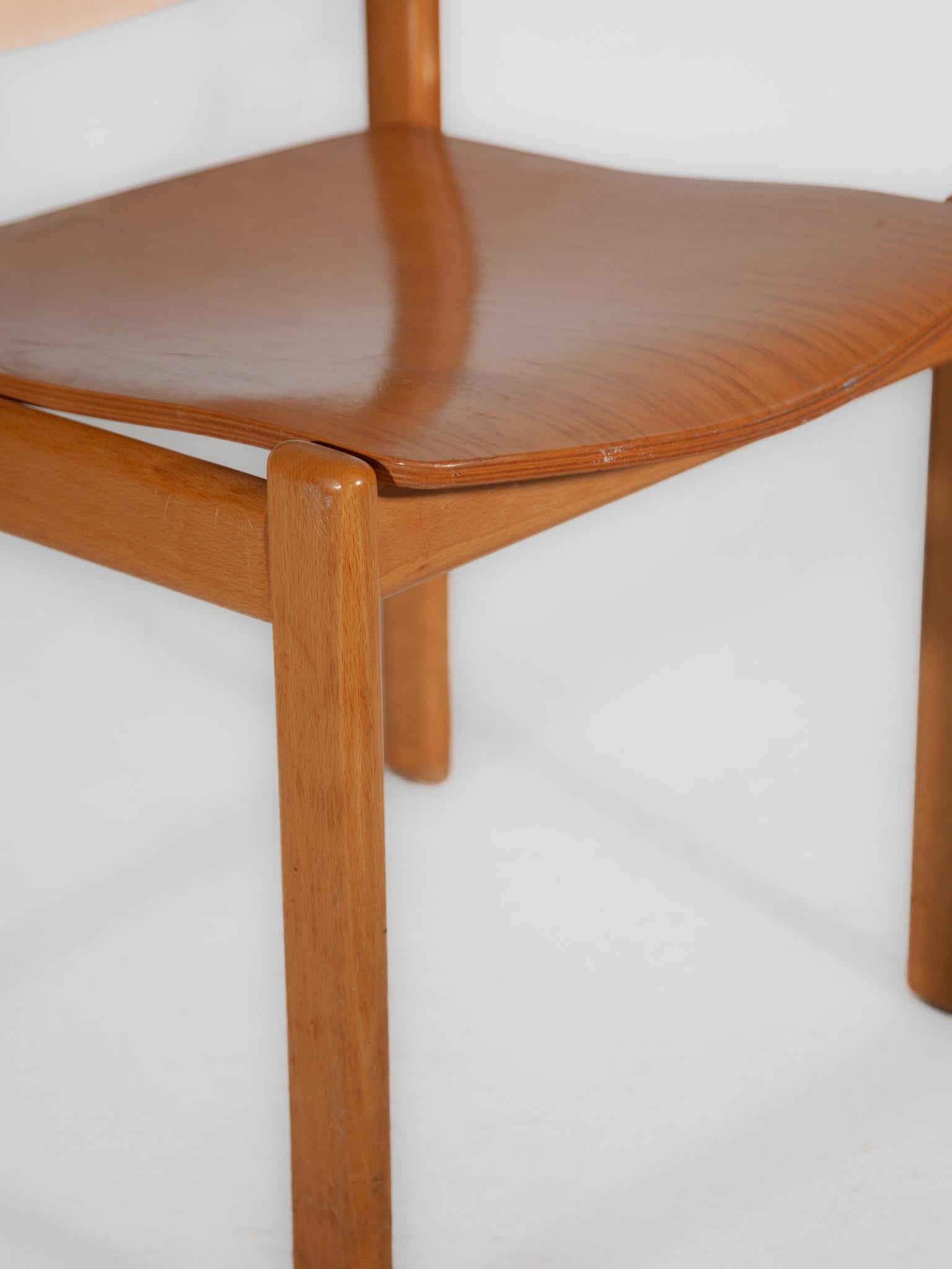 Set of Twelve Beech Wood Dining Chairs, Germany 1970s For Sale 4