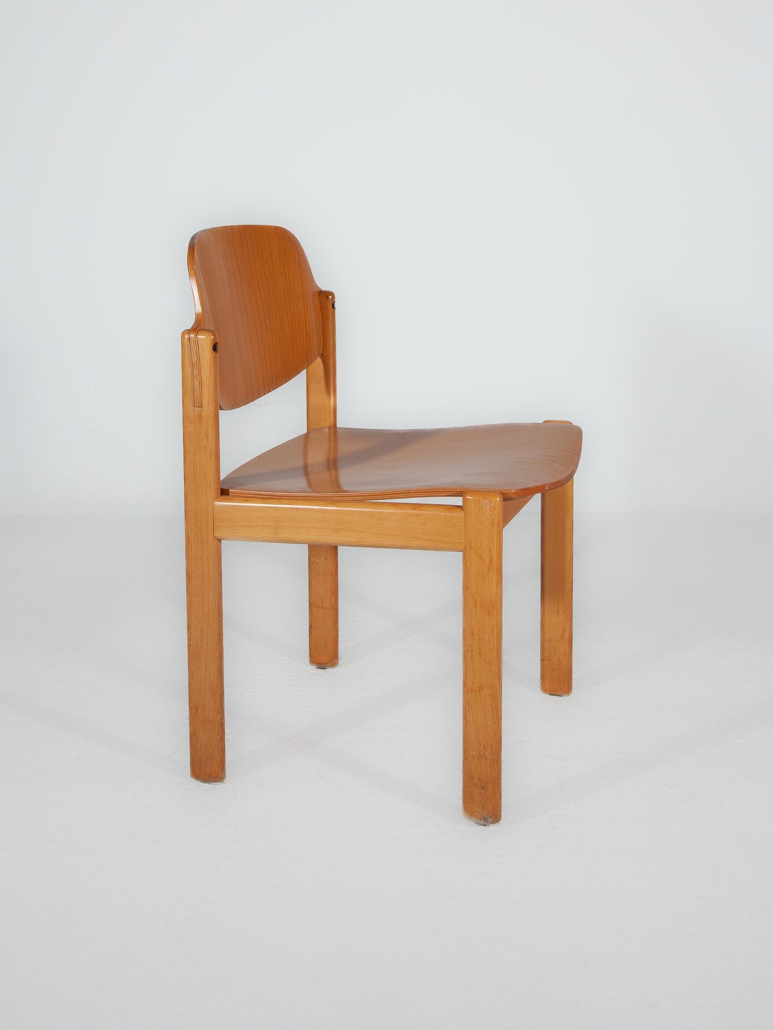Hand-Crafted Set of Twelve Beech Wood Dining Chairs, Germany 1970s For Sale