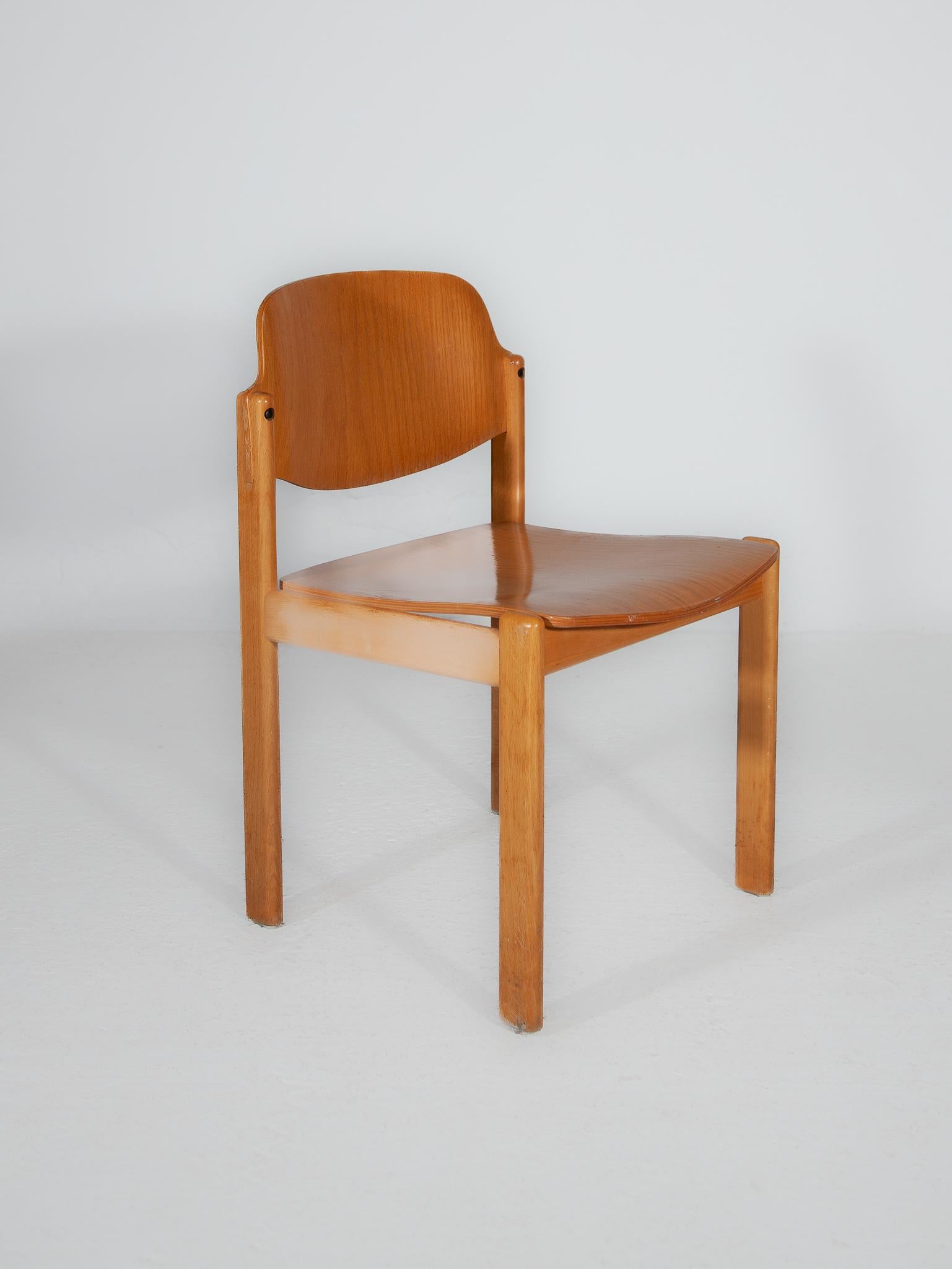 Late 20th Century Set of Twelve Beech Wood Dining Chairs, Germany 1970s For Sale