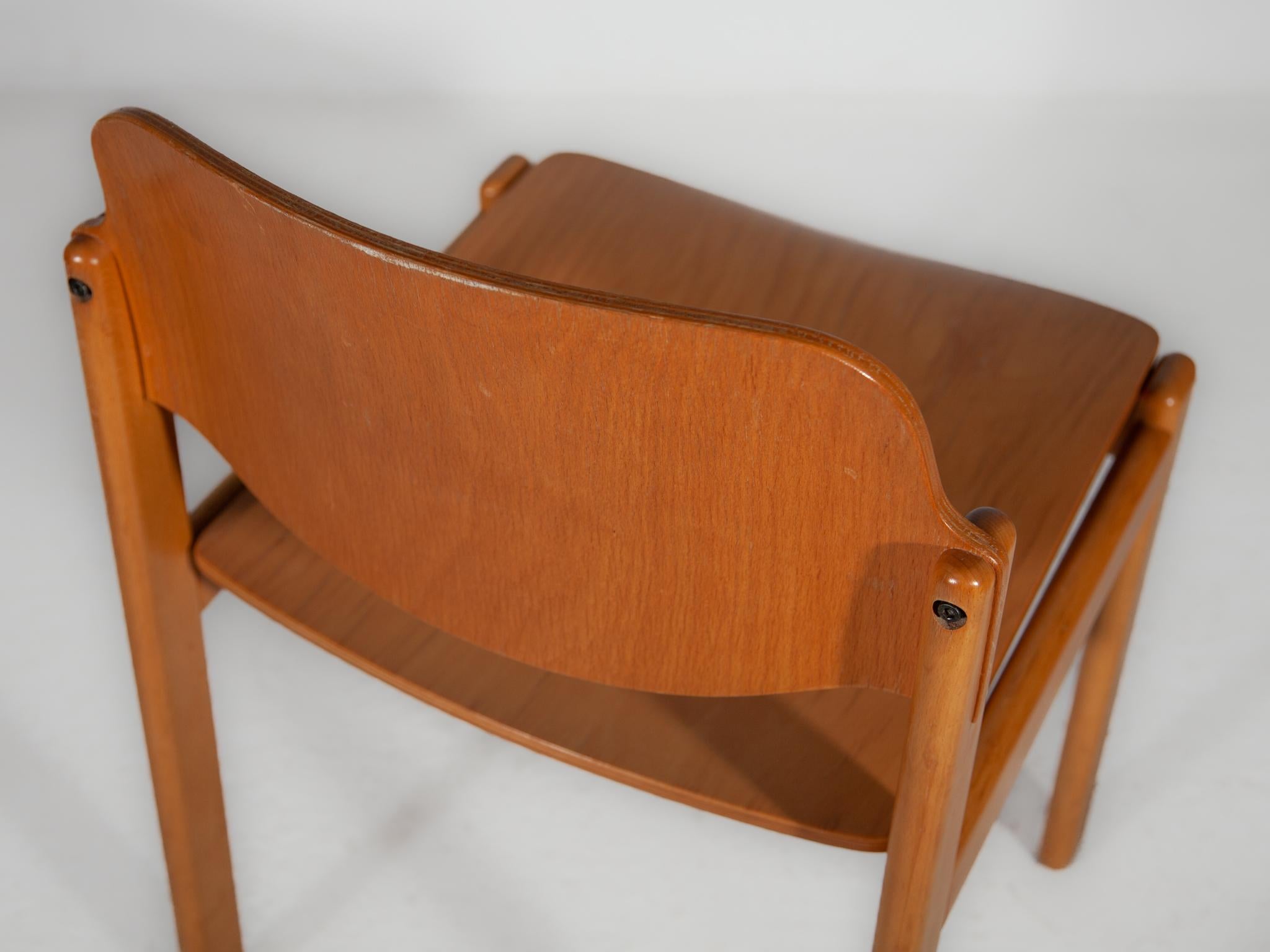 Set of Twelve Beech Wood Dining Chairs, Germany 1970s For Sale 1