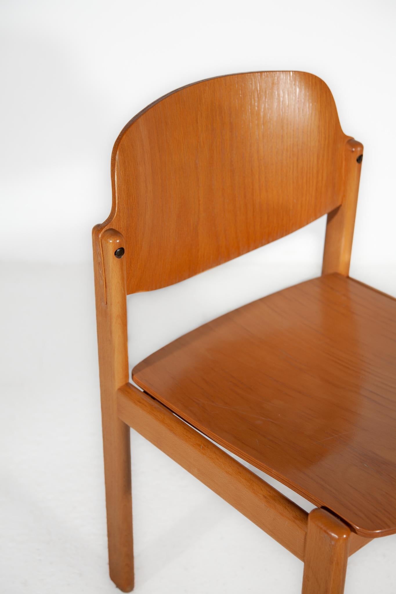 Set of Twelve Beech Wood Dining Chairs, Germany 1970s For Sale 2