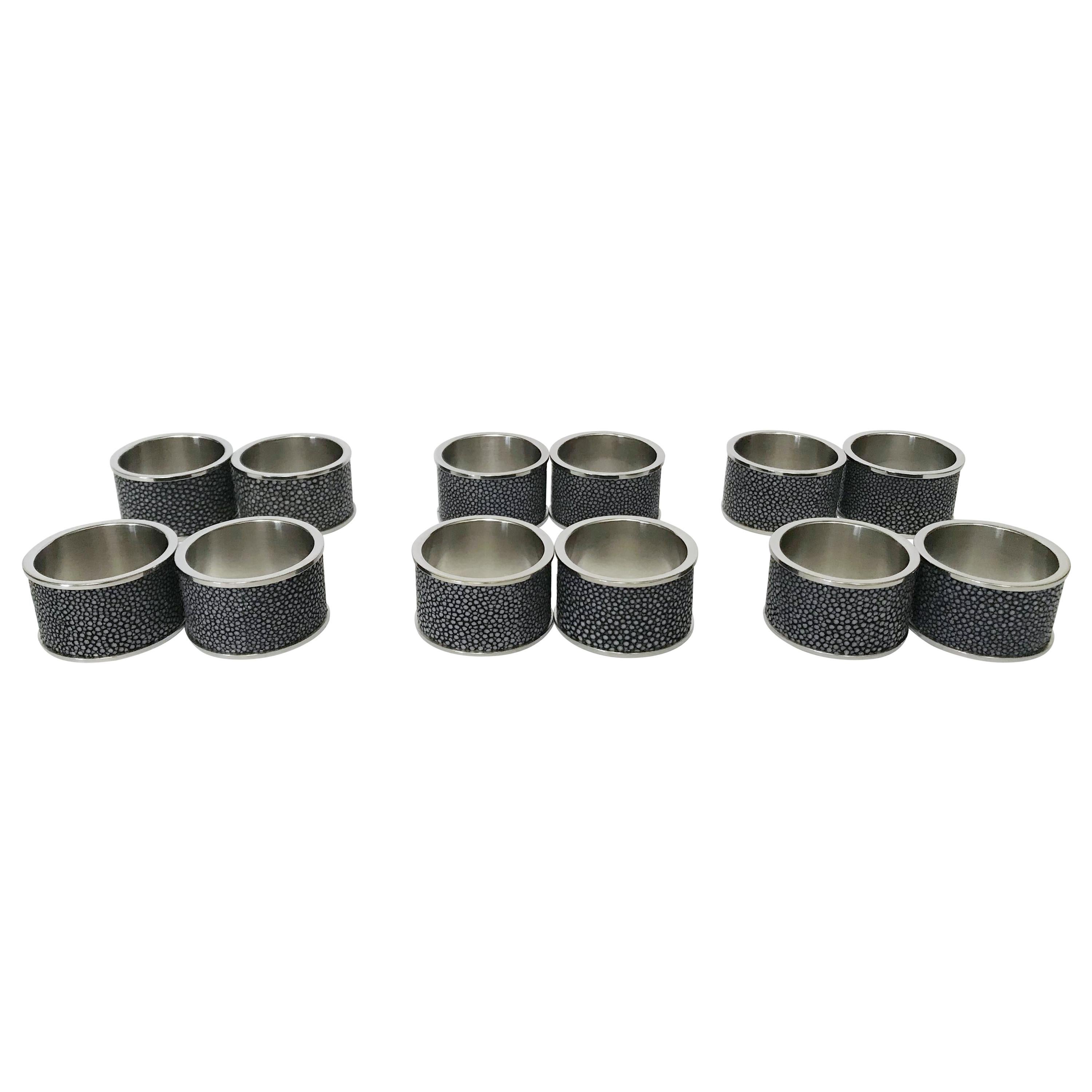 Set of Twelve Black Shagreen Napkin Rings by Fabio Ltd - LAST 1 IN STOCK