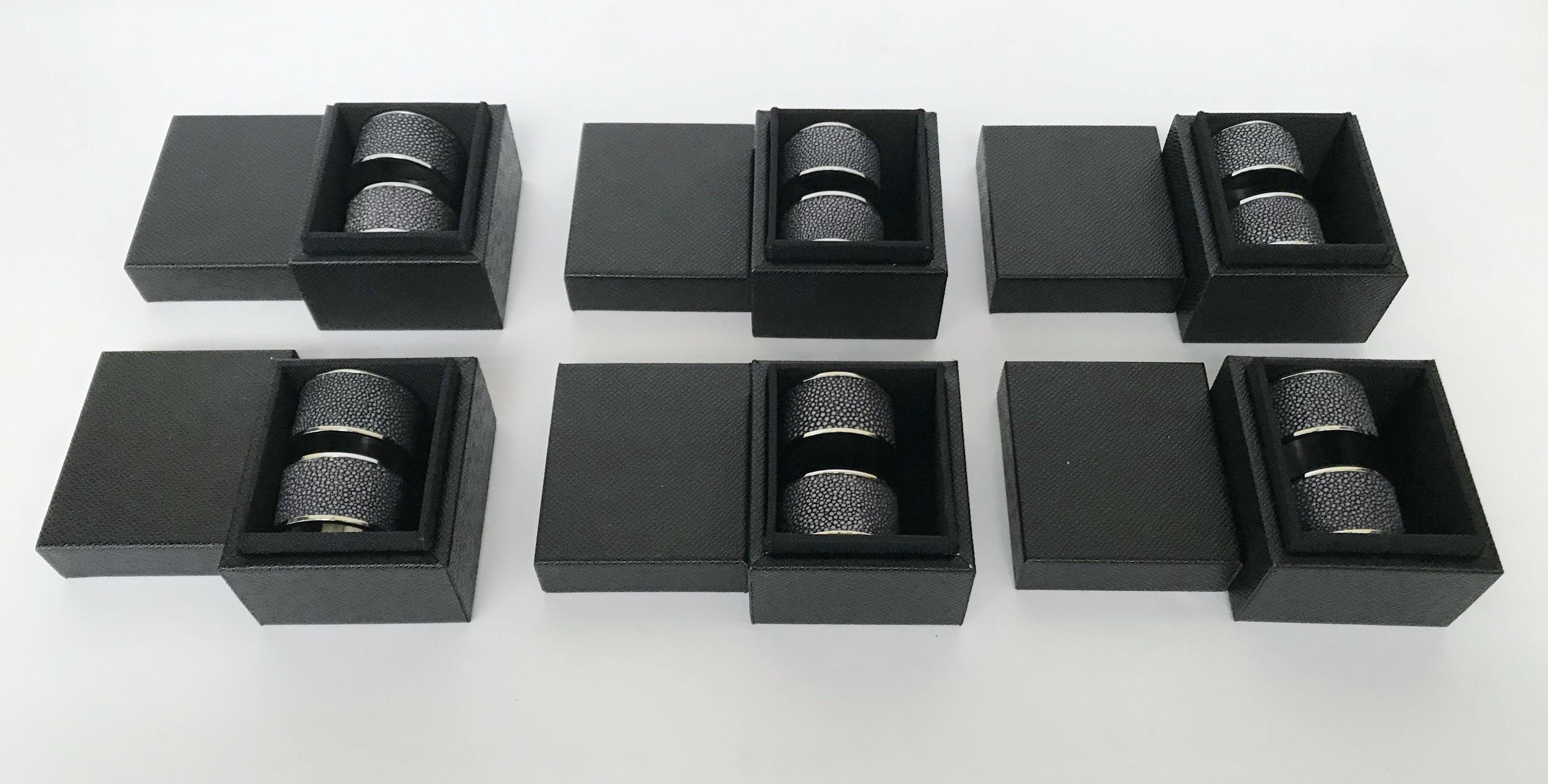 Set of Twelve Black Shagreen Napkin Rings by Fabio Ltd For Sale 1