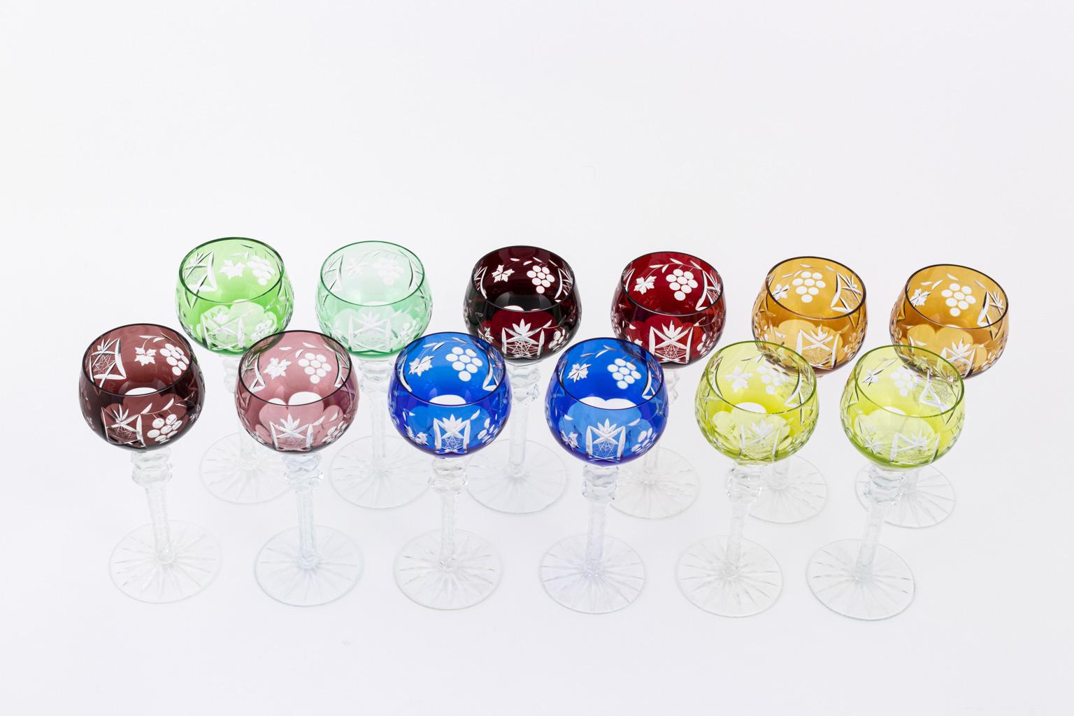Crystal Set of Twelve Bohemian Wine Glasses