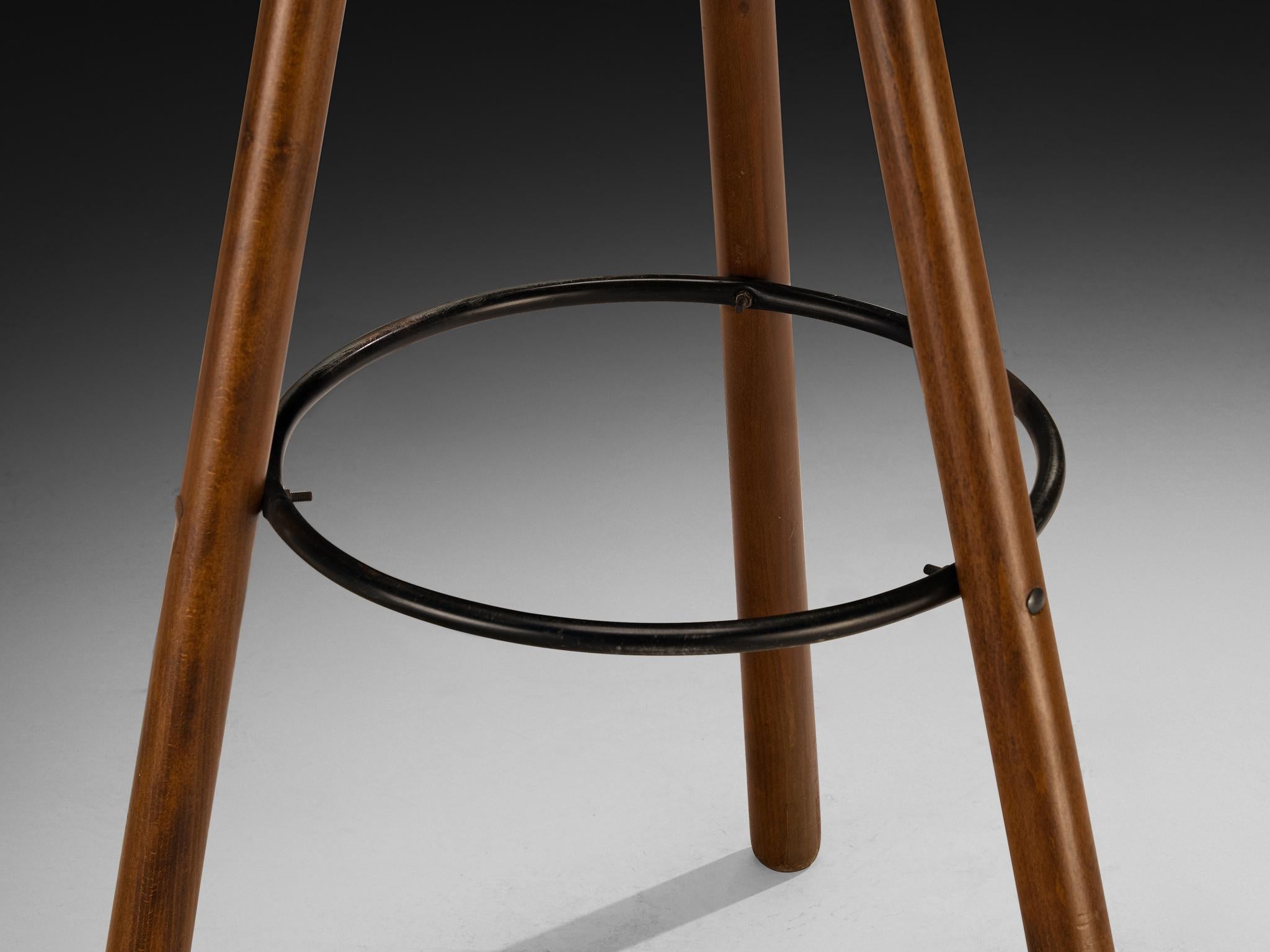 Set of Twelve Brutalist Bar Stools in Dark Wood For Sale 5