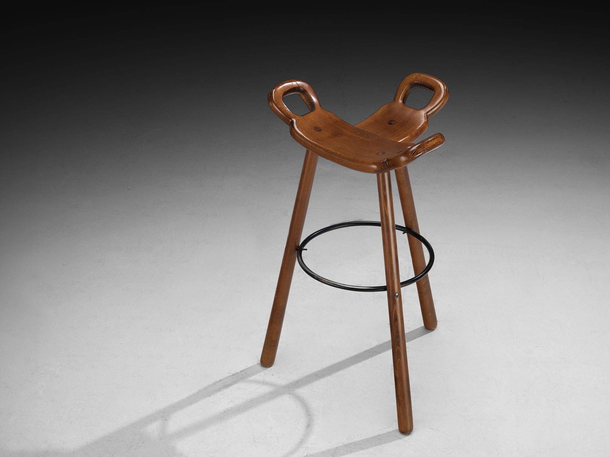 Set of Twelve Brutalist Bar Stools in Dark Wood For Sale 6