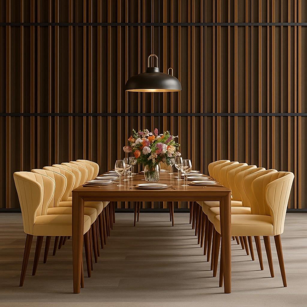 Espagnol Set of Twelve Burnt Orange Velvet Dining Chairs In Mid-Century Modern Style en vente