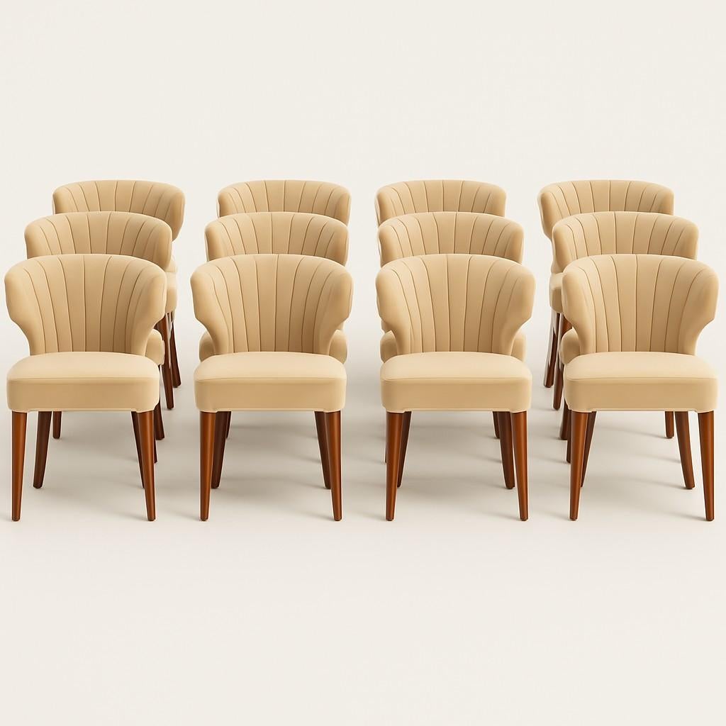 XXIe siècle et contemporain Set of Twelve Burnt Orange Velvet Dining Chairs In Mid-Century Modern Style en vente